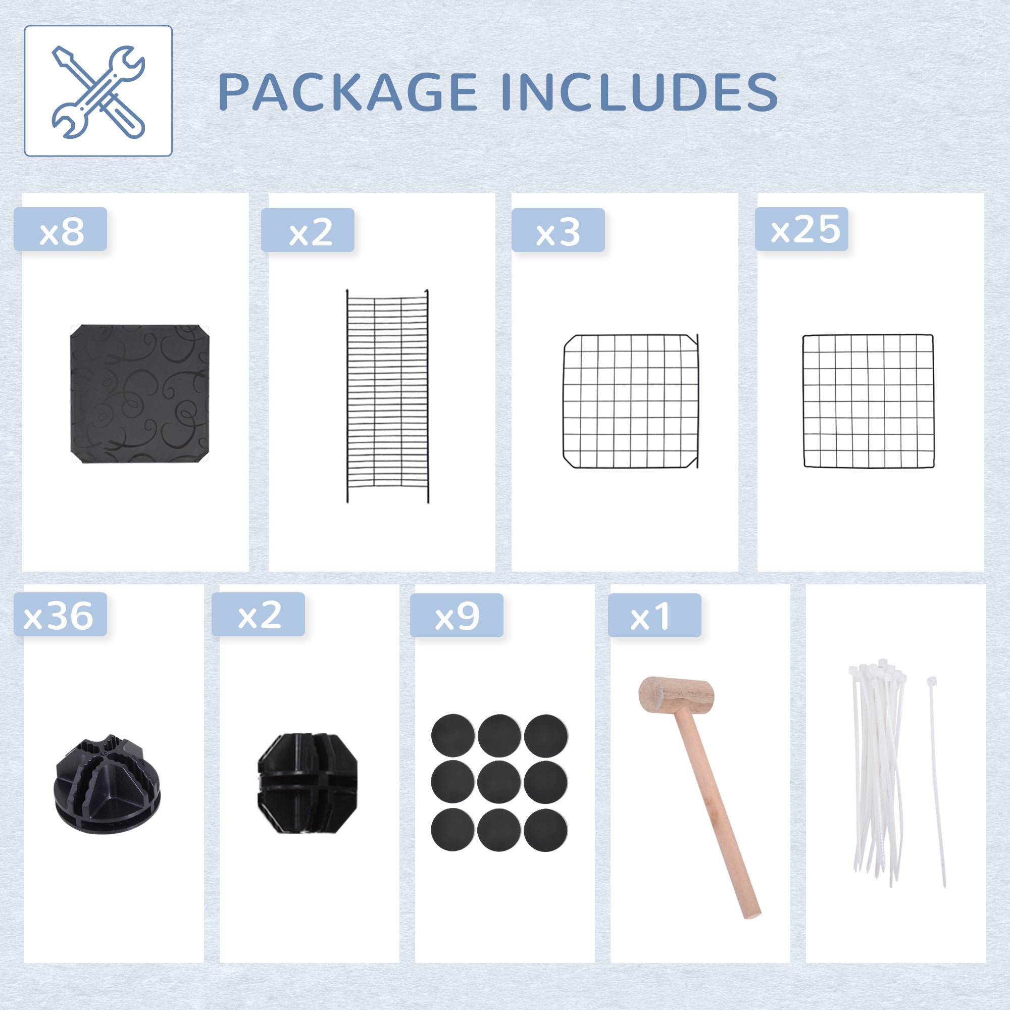 Cage pour petits animaux, 39 pièces, clapier à lapin portable en fil métallique avec rampes, pour chaton et chinchilla, noir
