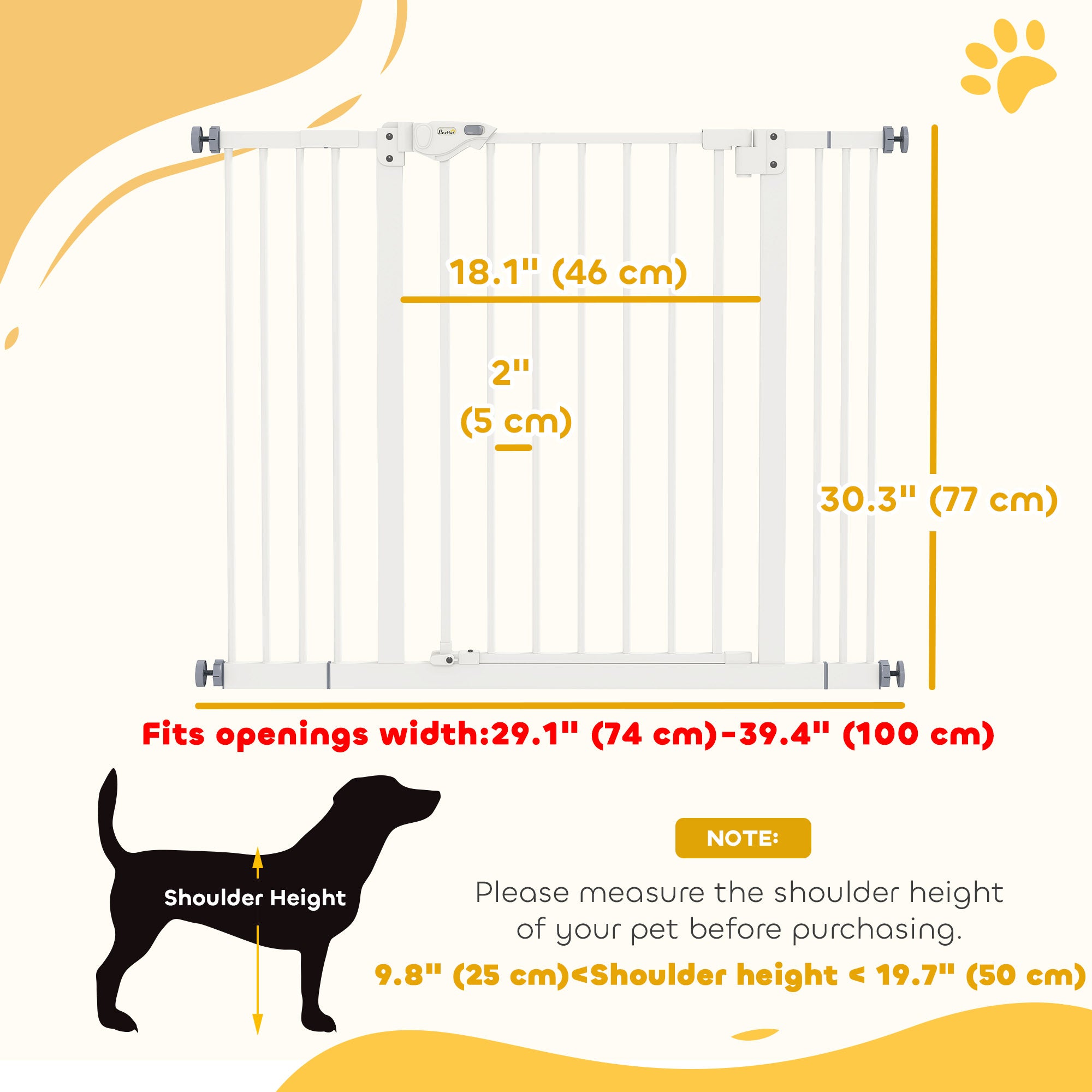 30 Inch Tall Pet Gate with Door Dog Gate and Barrier Indoor for Stairs, Pressure-Mounted Safety Gate, White