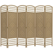 6 Panel Folding Room Divider, Portable Privacy Screen, Wave Fiber Room Partition for Home Office, Natural