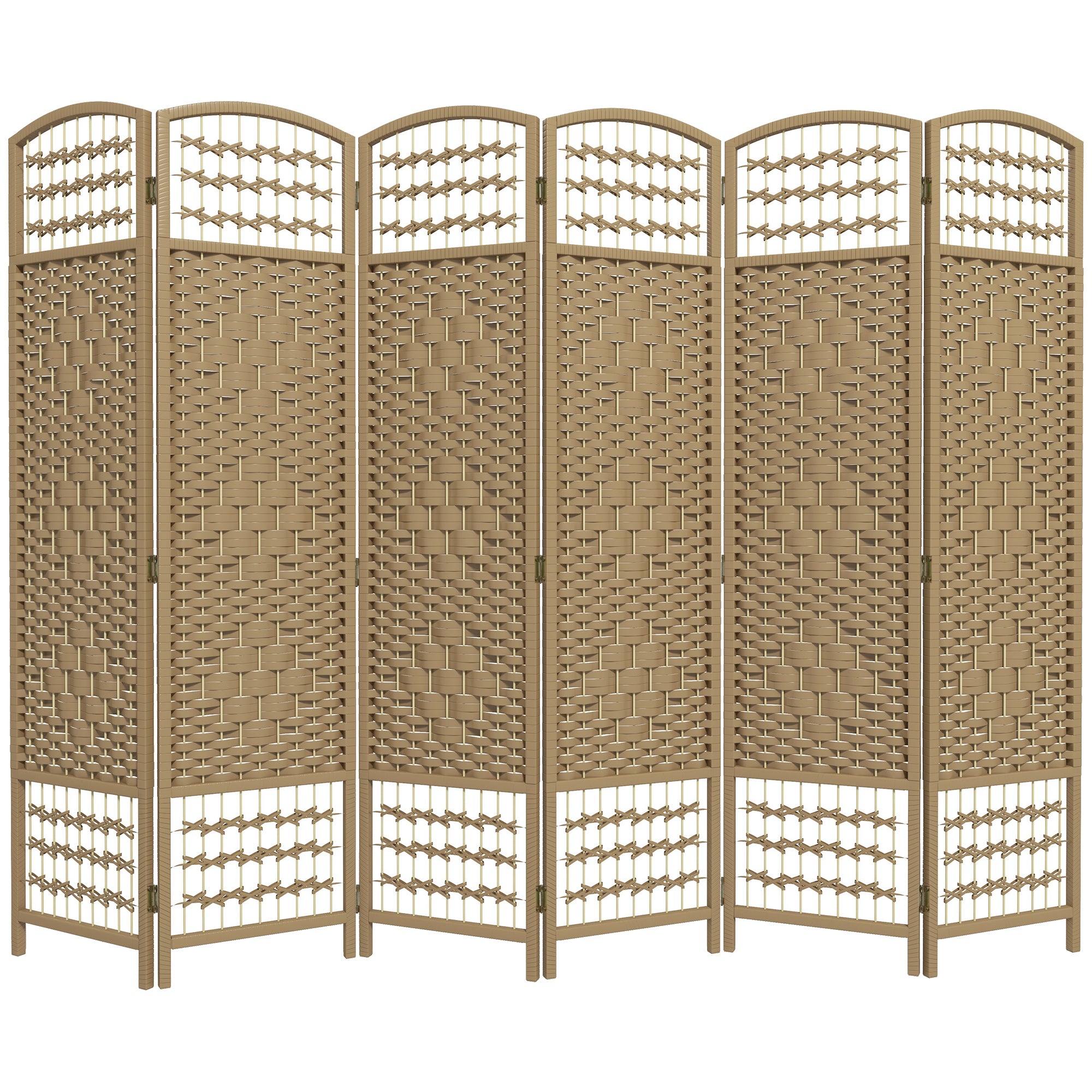 6 Panel Folding Room Divider, Portable Privacy Screen, Wave Fiber Room Partition for Home Office, Natural