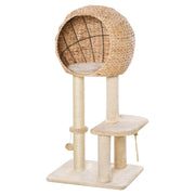 Arbre à chat de 39" de hauteur avec poteau à griffer en sisal, niche, perchoir moelleux, corde suspendue et balle suspendue, beige