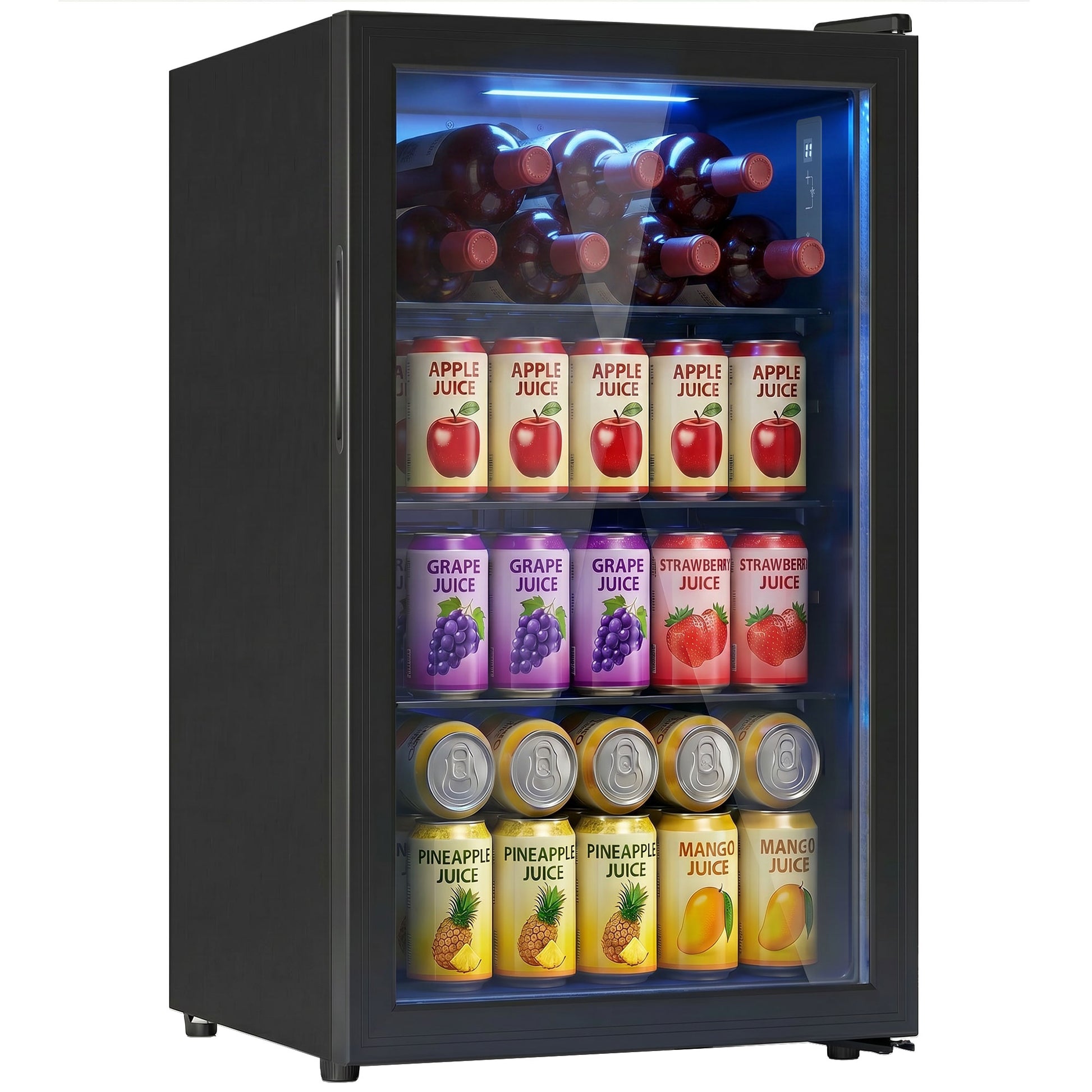 2.1 Cu.Ft Beverage Fridge, 85 Can Drink Fridge with Glass Door, Auto-Defrost and LED Lights for Soda, Beer, Black-Small Kitchen Appliances-DECOROLALA