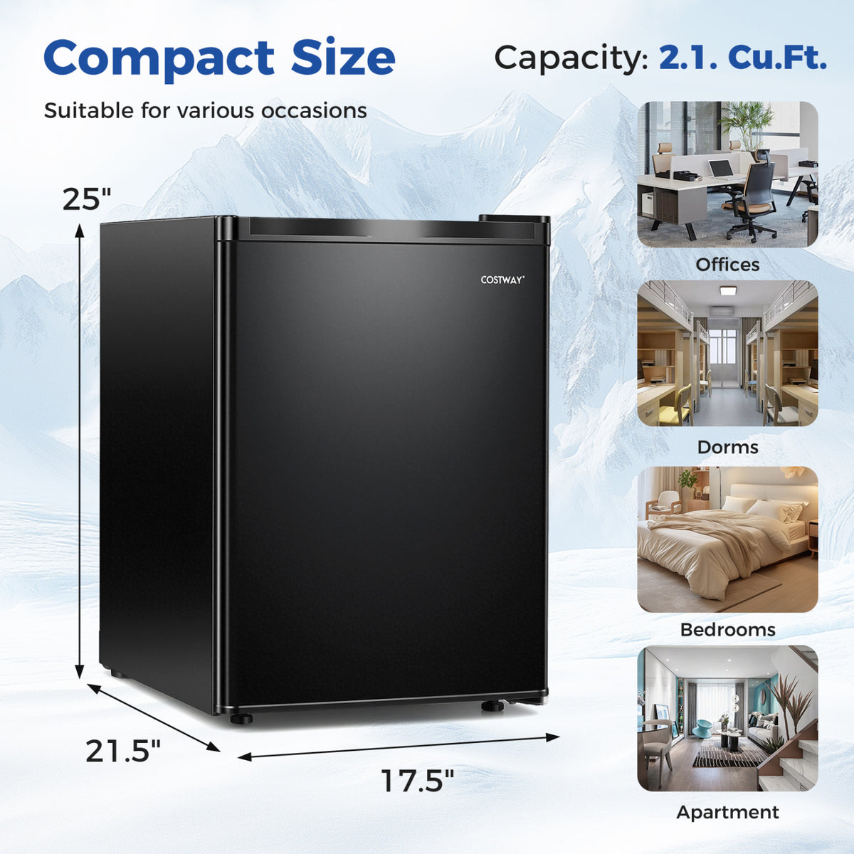 2.1 Cu.Ft Small Freezer with Reversible Single Door Energy Saving-Black-Refrigerators-DECOROLALA