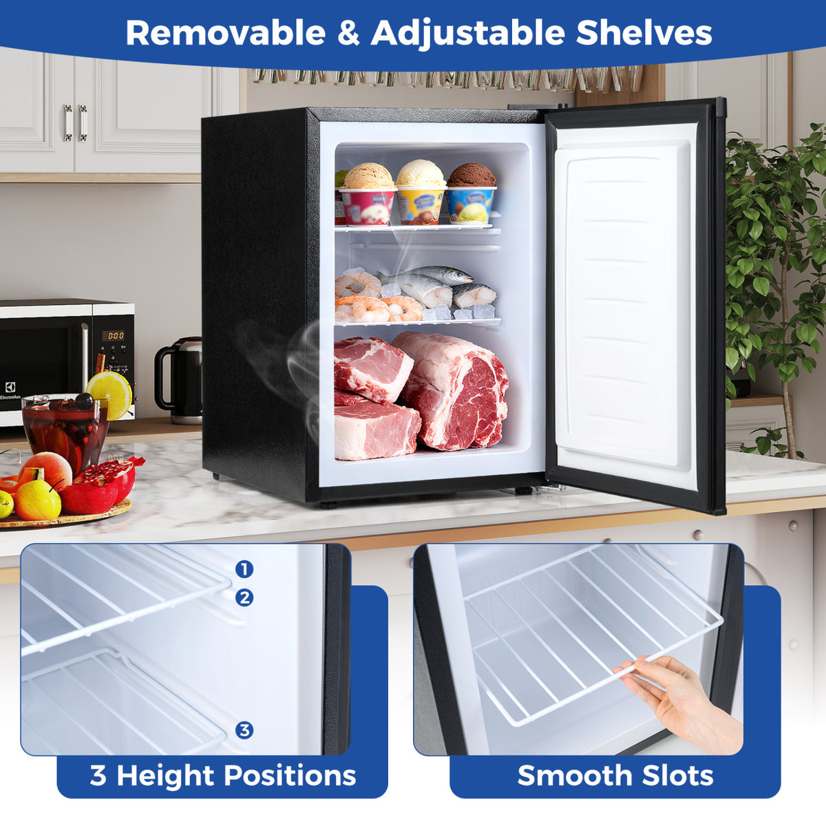 2.1 Cu.Ft Small Freezer with Reversible Single Door Energy Saving-Black-Refrigerators-DECOROLALA