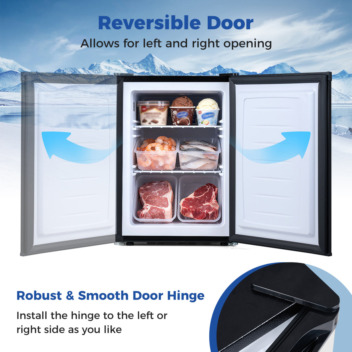 2.1 Cu.Ft Small Freezer with Reversible Single Door Energy Saving-Silver-Refrigerators-DECOROLALA
