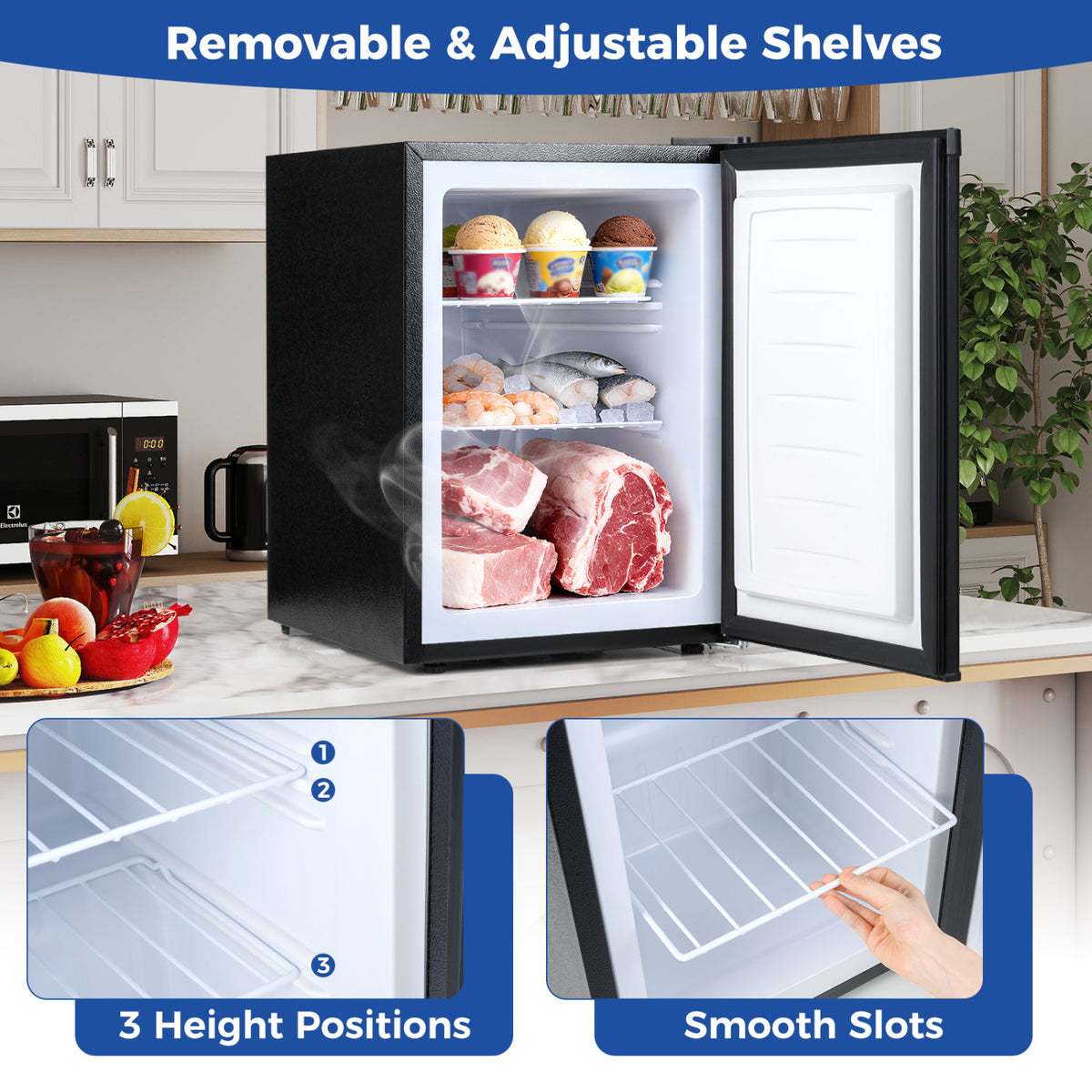 2.1 Cu.Ft Small Freezer with Reversible Single Door Energy Saving-Silver-Refrigerators-DECOROLALA