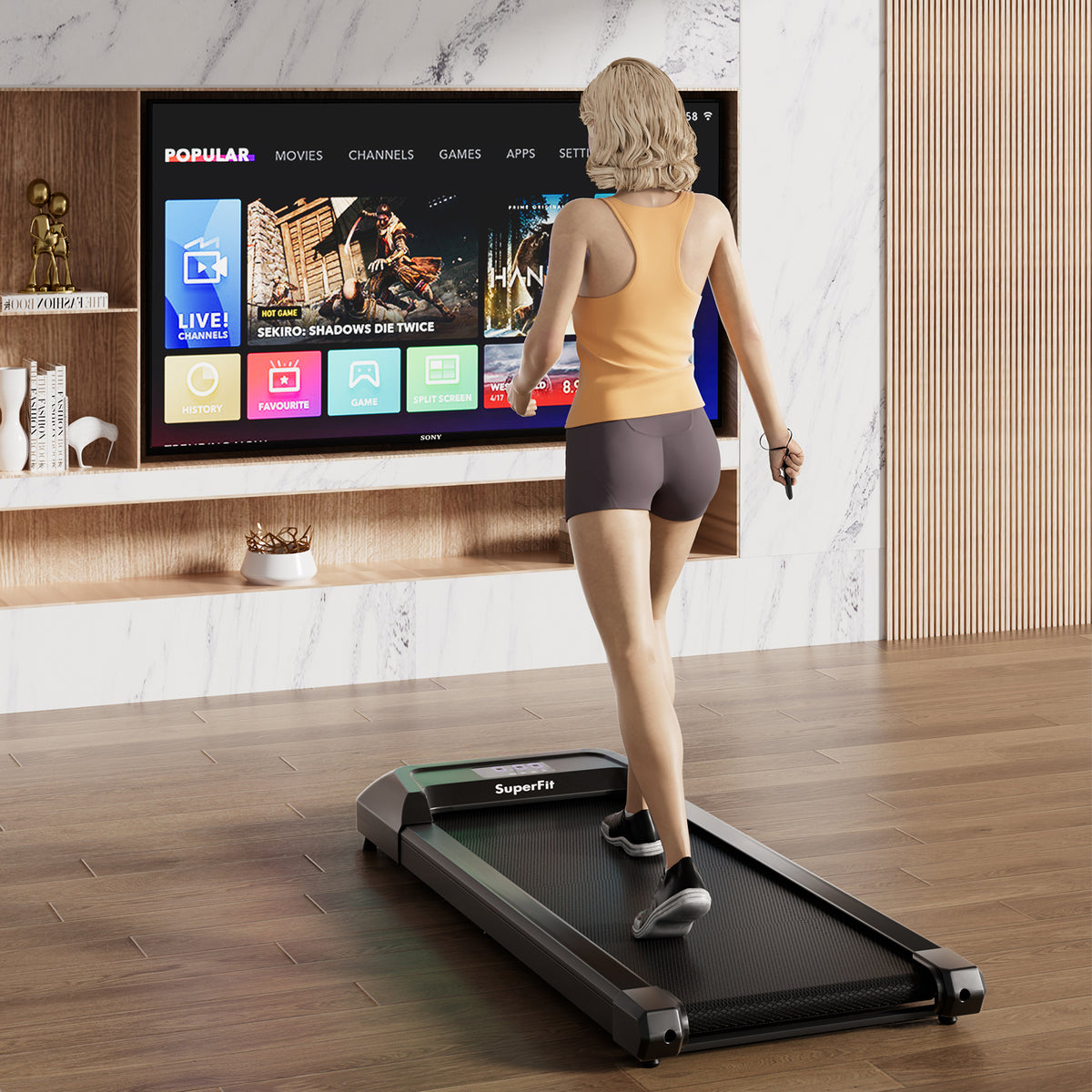 2.25 HP Walking Pad with LED Display and Remote Control-Black-Treadmills-DECOROLALA