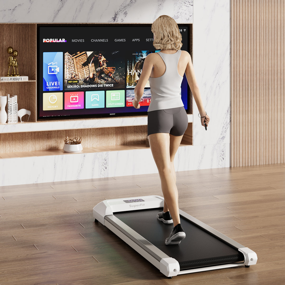 2.25 HP Walking Pad with LED Display and Remote Control-Grey-Treadmills-DECOROLALA