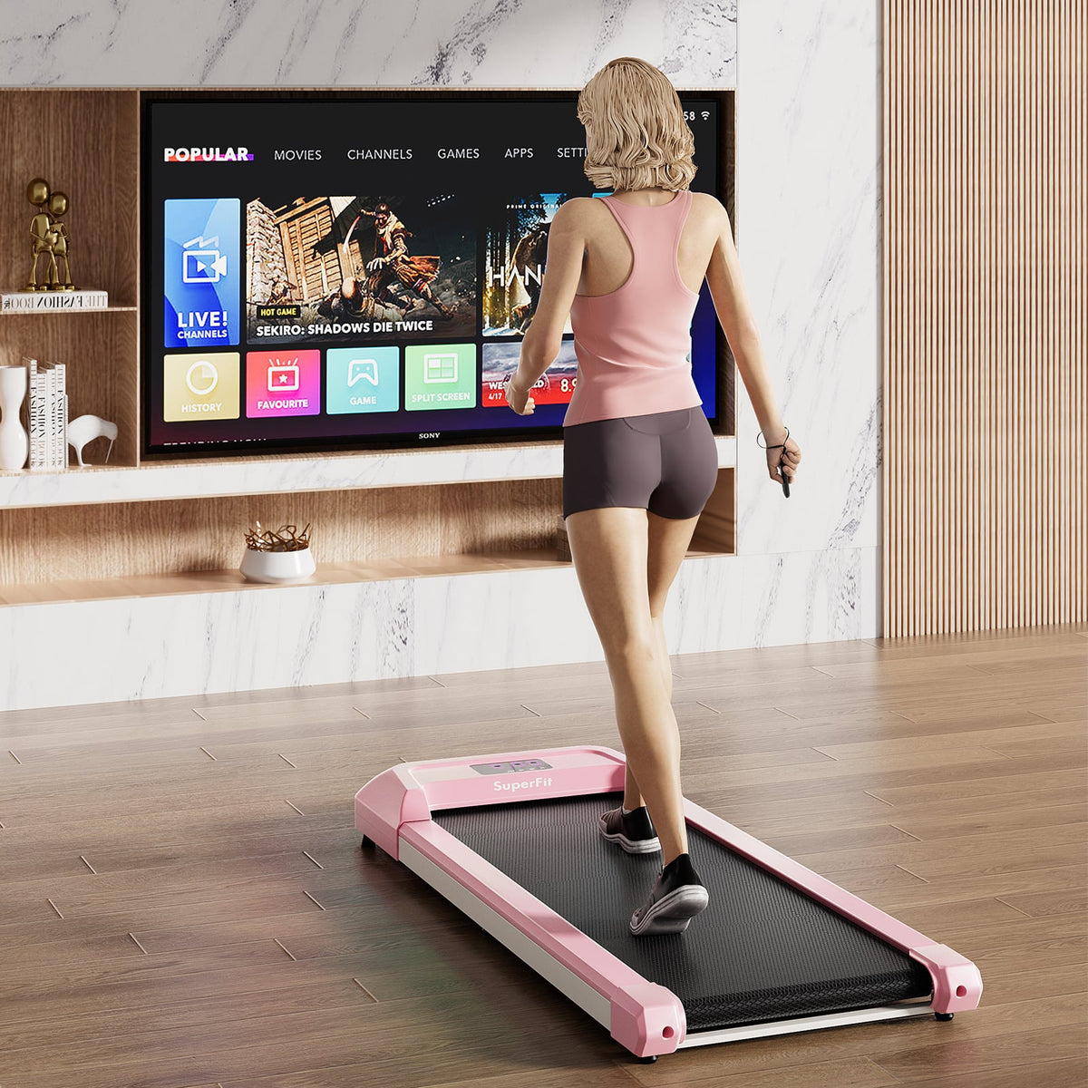 2.25 HP Walking Pad with LED Display and Remote Control-Pink-Treadmills-DECOROLALA