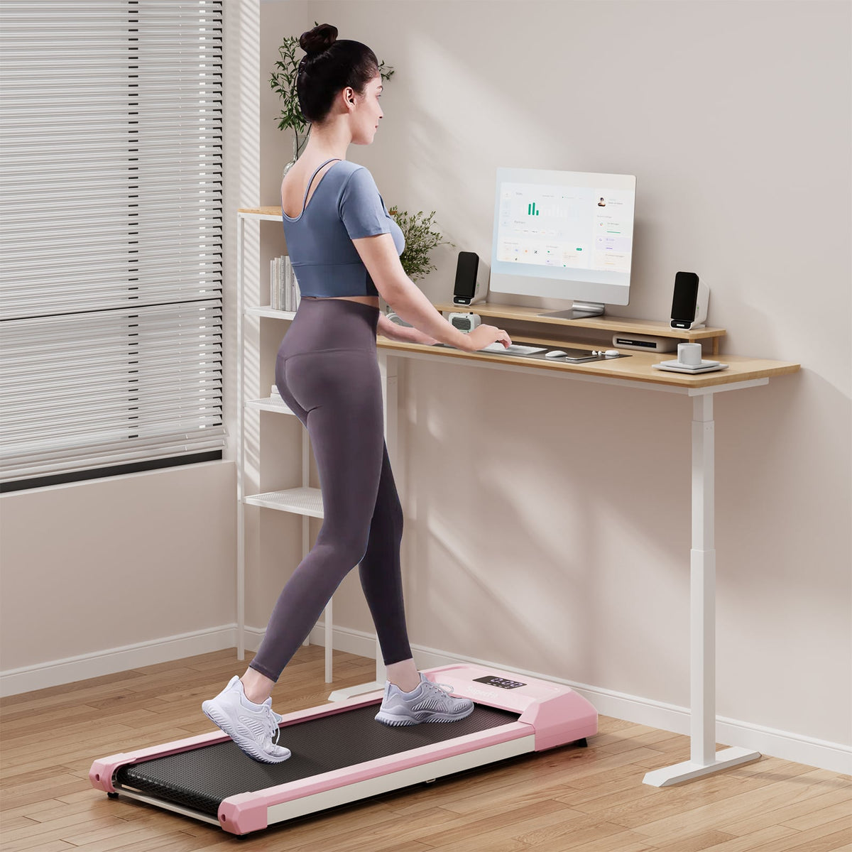 2.25 HP Walking Pad with LED Display and Remote Control-Pink-Treadmills-DECOROLALA