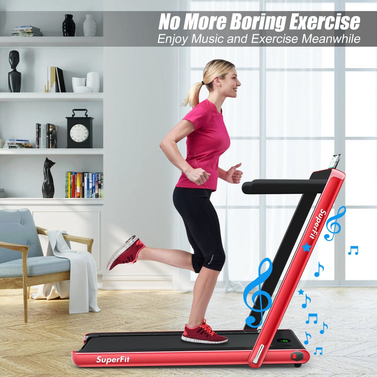 2.25HP 2 in 1 Folding Treadmill with APP Speaker Remote Control-Red-Treadmills-DECOROLALA