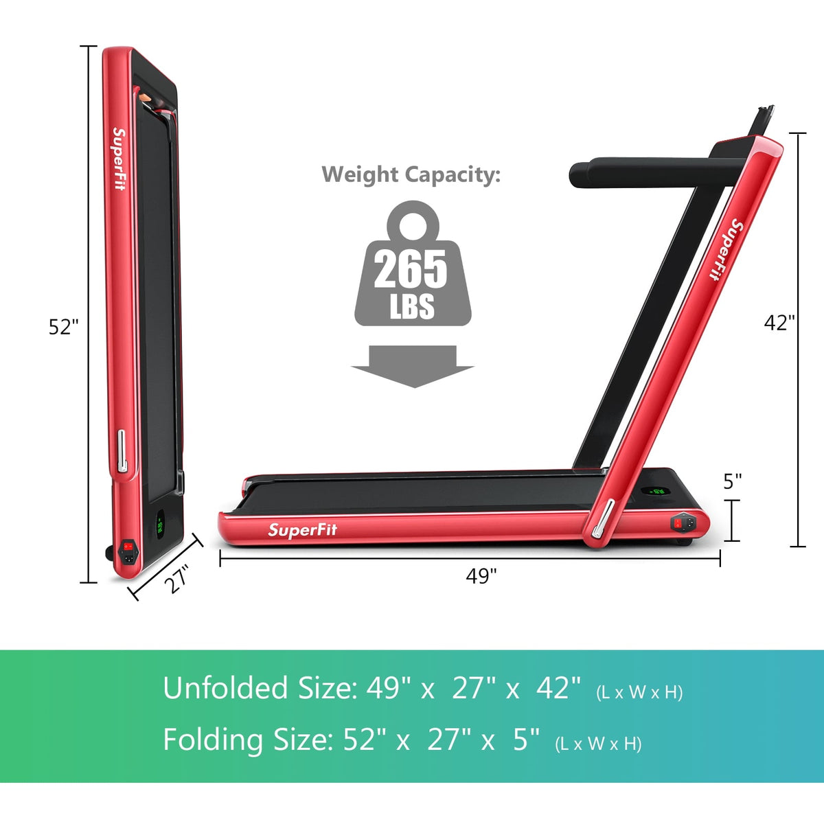 2.25HP 2 in 1 Folding Treadmill with APP Speaker Remote Control-Red-Treadmills-DECOROLALA