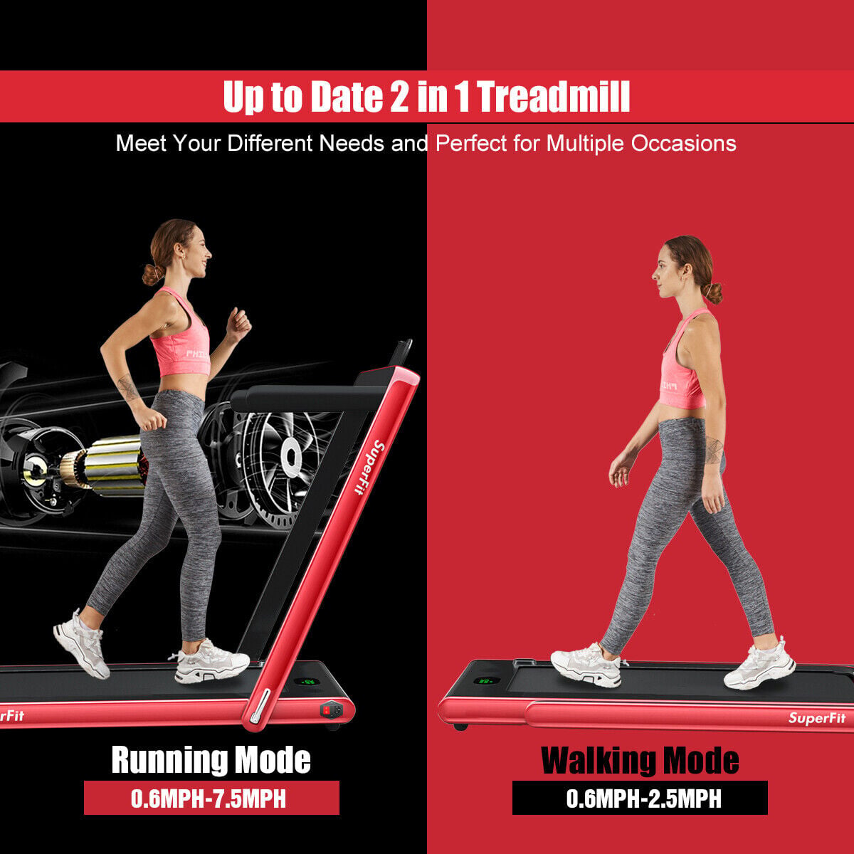 2.25HP 2 in 1 Folding Treadmill with APP Speaker Remote Control-Red-Treadmills-DECOROLALA