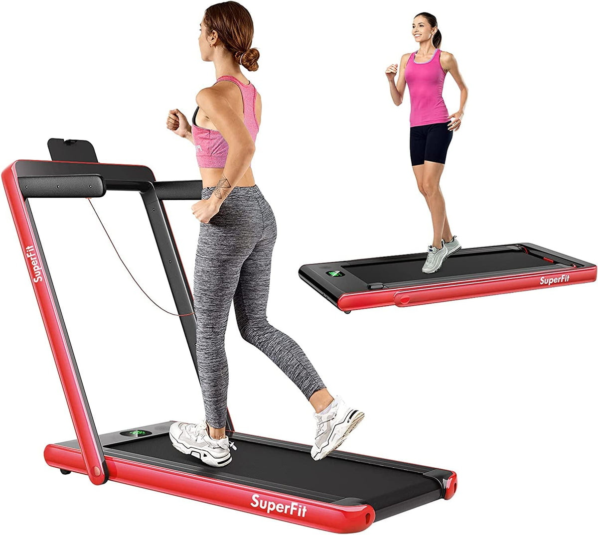 2.25HP 2 in 1 Folding Treadmill with APP Speaker Remote Control-Red-Treadmills-DECOROLALA