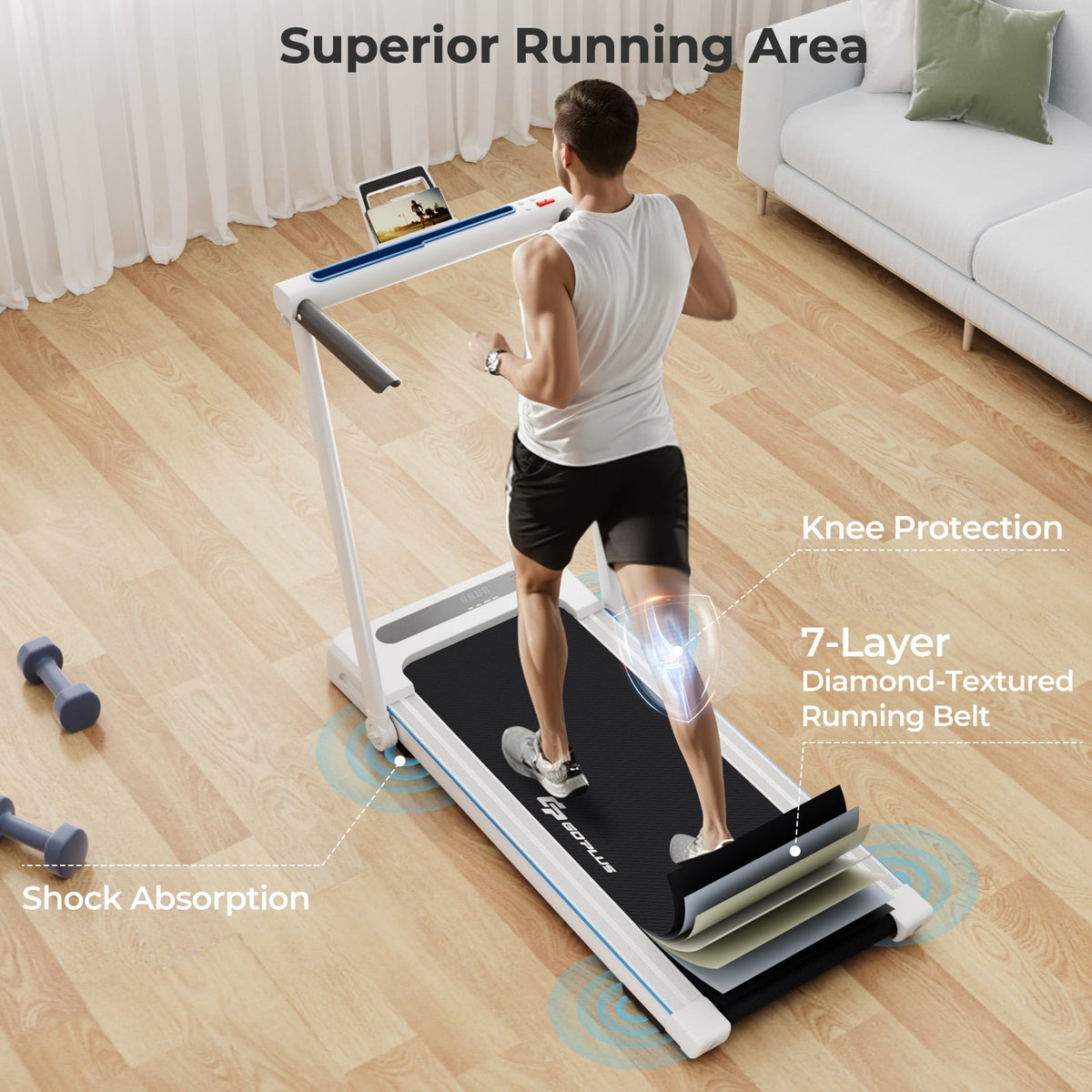 2.25HP 3-in-1 Folding Treadmill with Table Speaker Remote Control-White-Treadmills-DECOROLALA