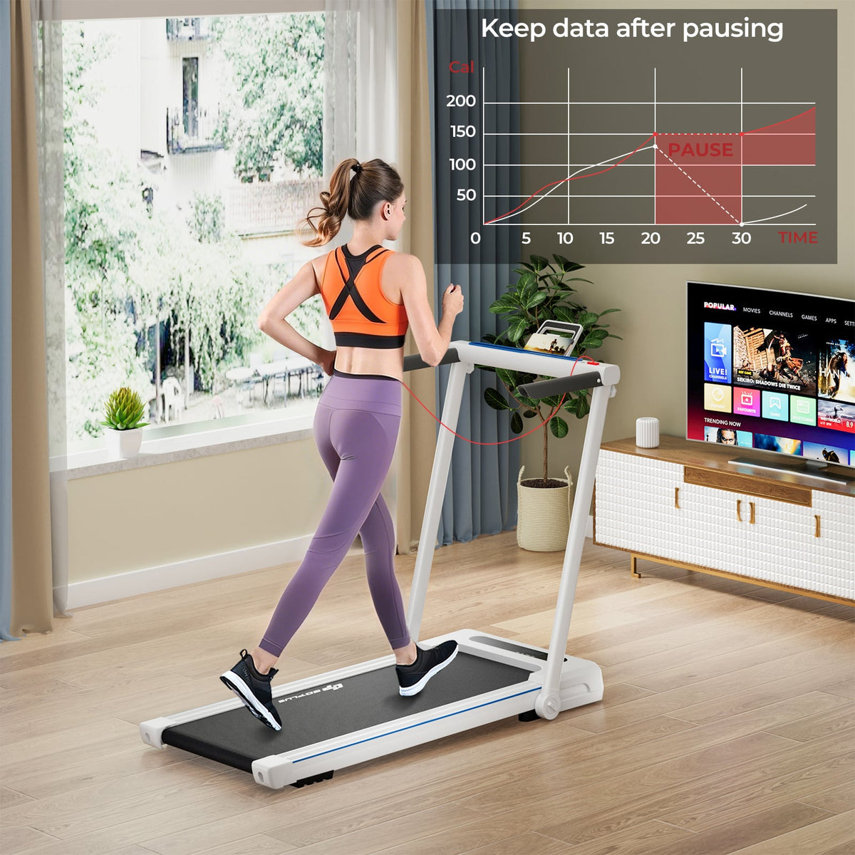 2.25HP 3-in-1 Folding Treadmill with Table Speaker Remote Control-White-Treadmills-DECOROLALA