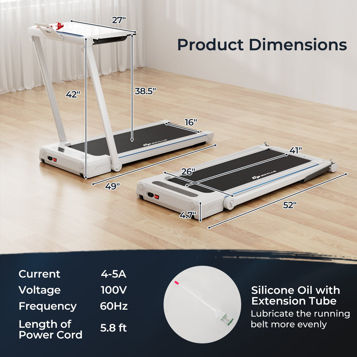 2.25HP 3-in-1 Folding Treadmill with Table Speaker Remote Control-White-Treadmills-DECOROLALA