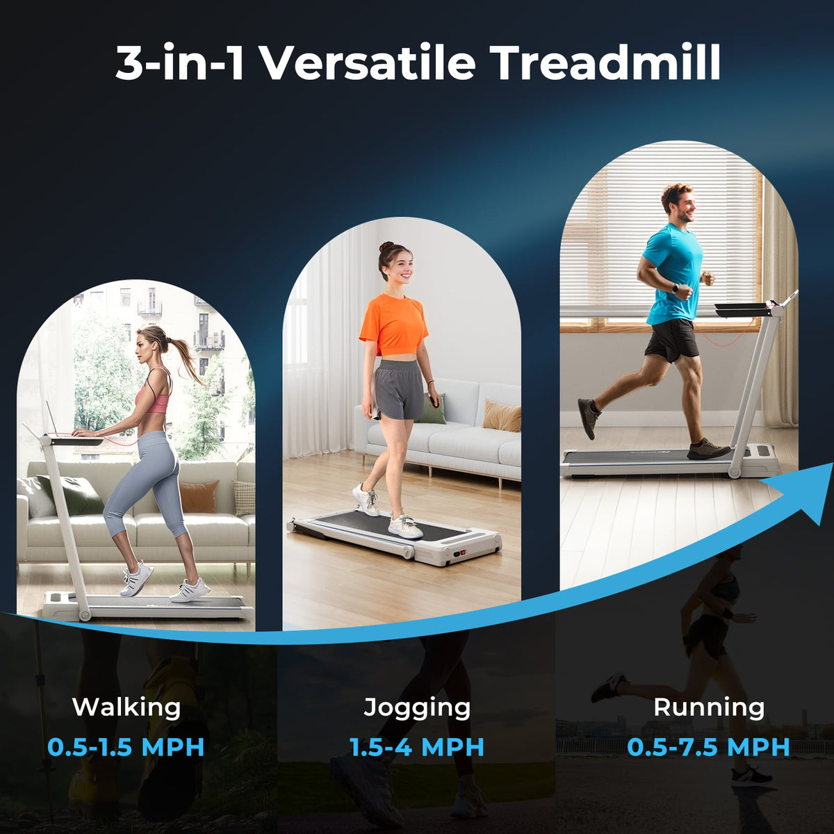 2.25HP 3-in-1 Folding Treadmill with Table Speaker Remote Control-White-Treadmills-DECOROLALA