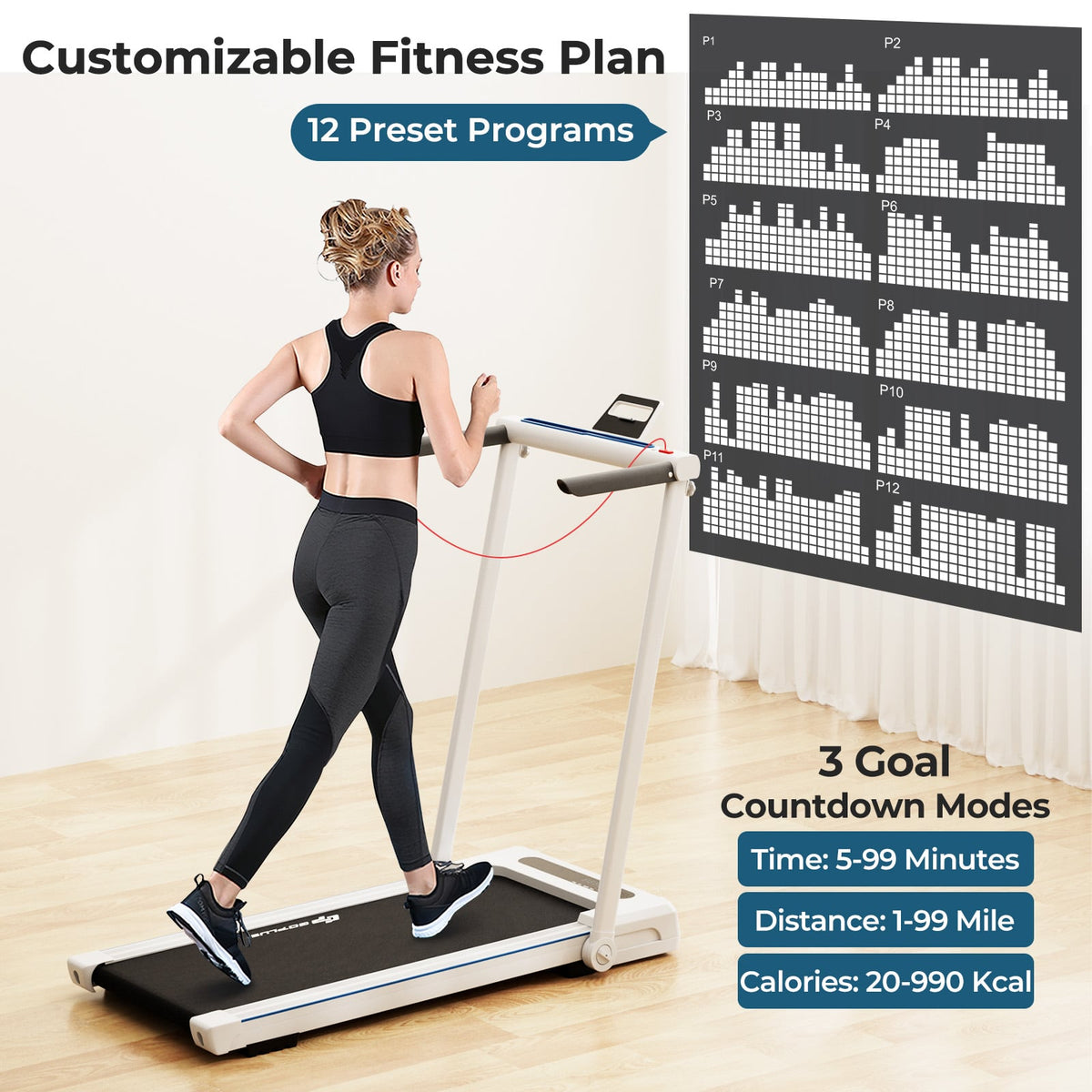 2.25HP 3-in-1 Folding Treadmill with Table Speaker Remote Control-White-Treadmills-DECOROLALA