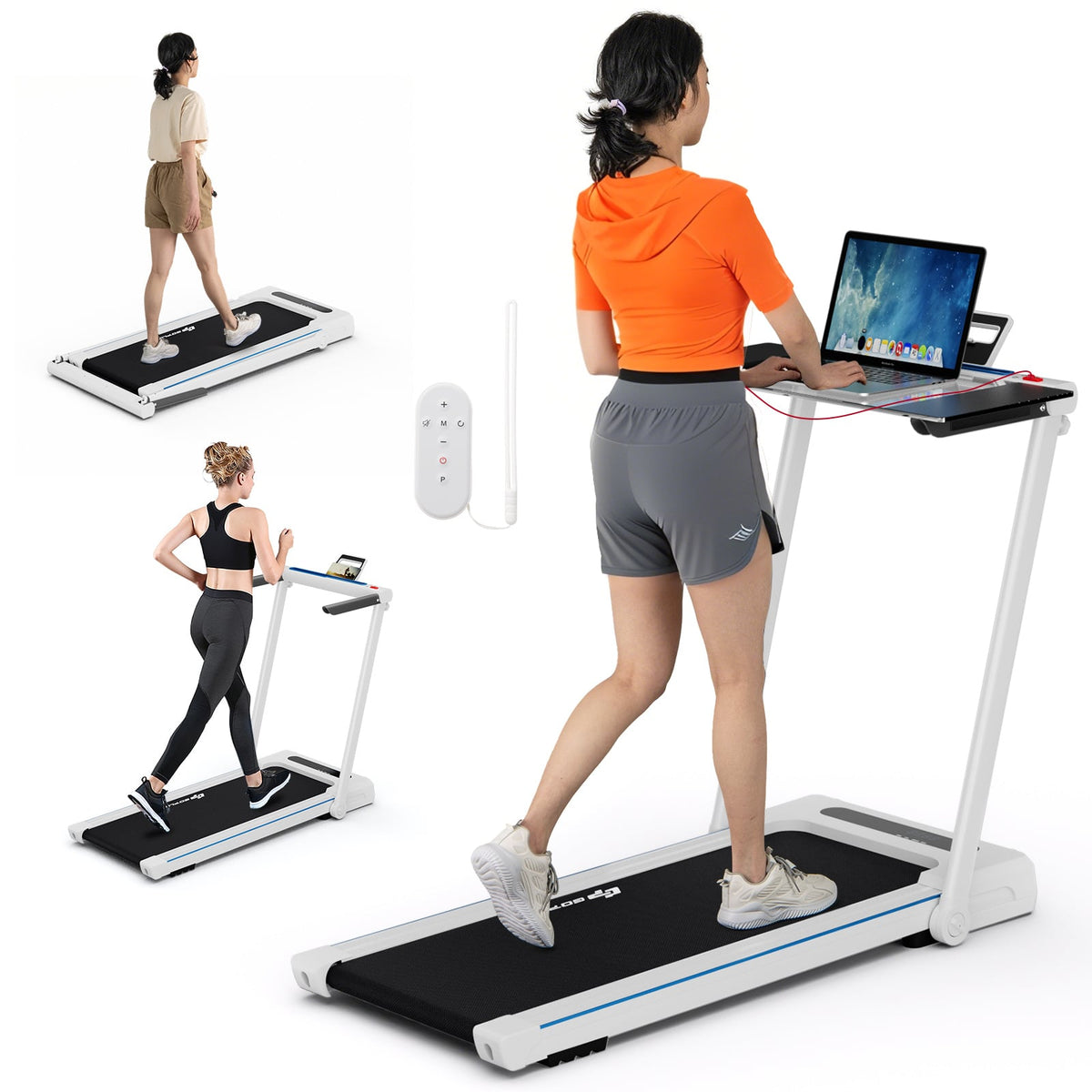 2.25HP 3-in-1 Folding Treadmill with Table Speaker Remote Control-White-Treadmills-DECOROLALA