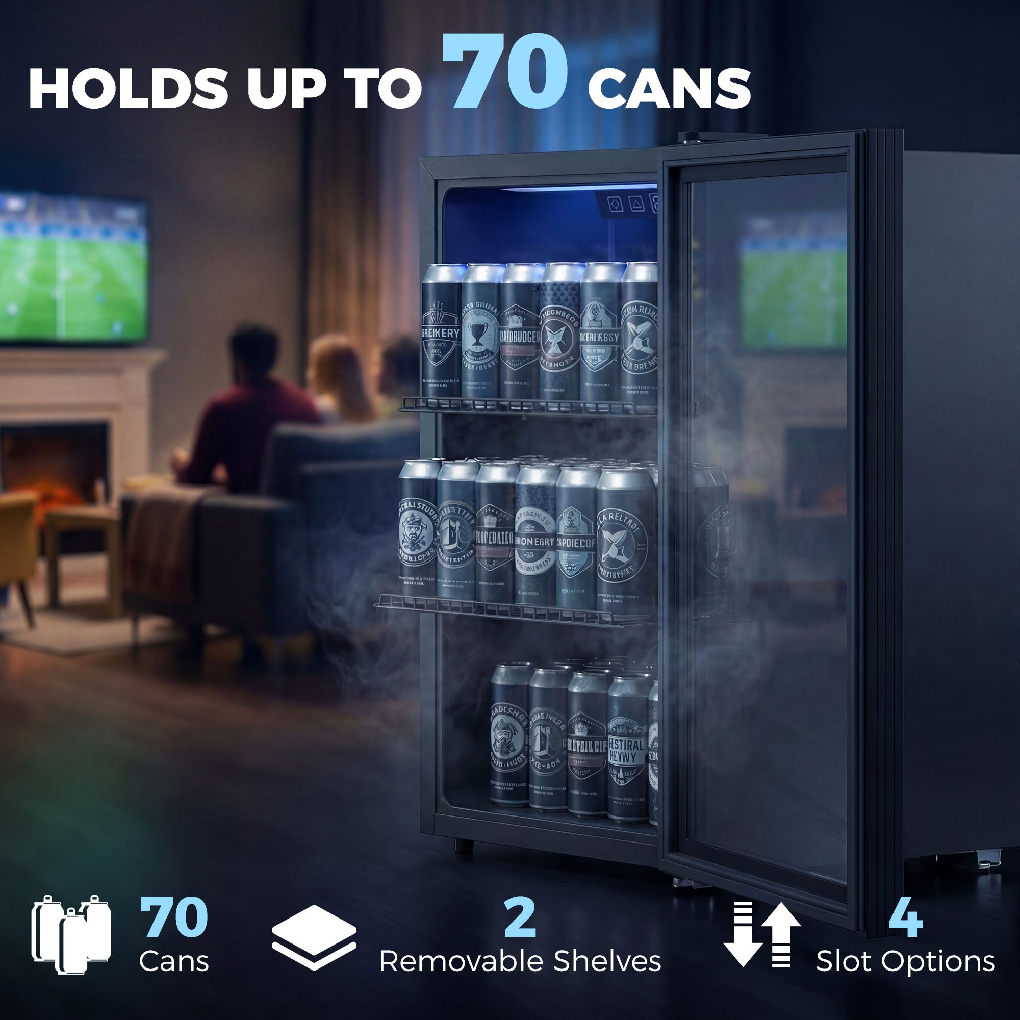 2.4 Cu.Ft Beverage Refrigerator, 70 Can Beverage Fridge Cooler with Double-Layer Glass Door-Home Furnishings > Appliances > Small¬†Kitchen¬†Appliances-DECOROLALA