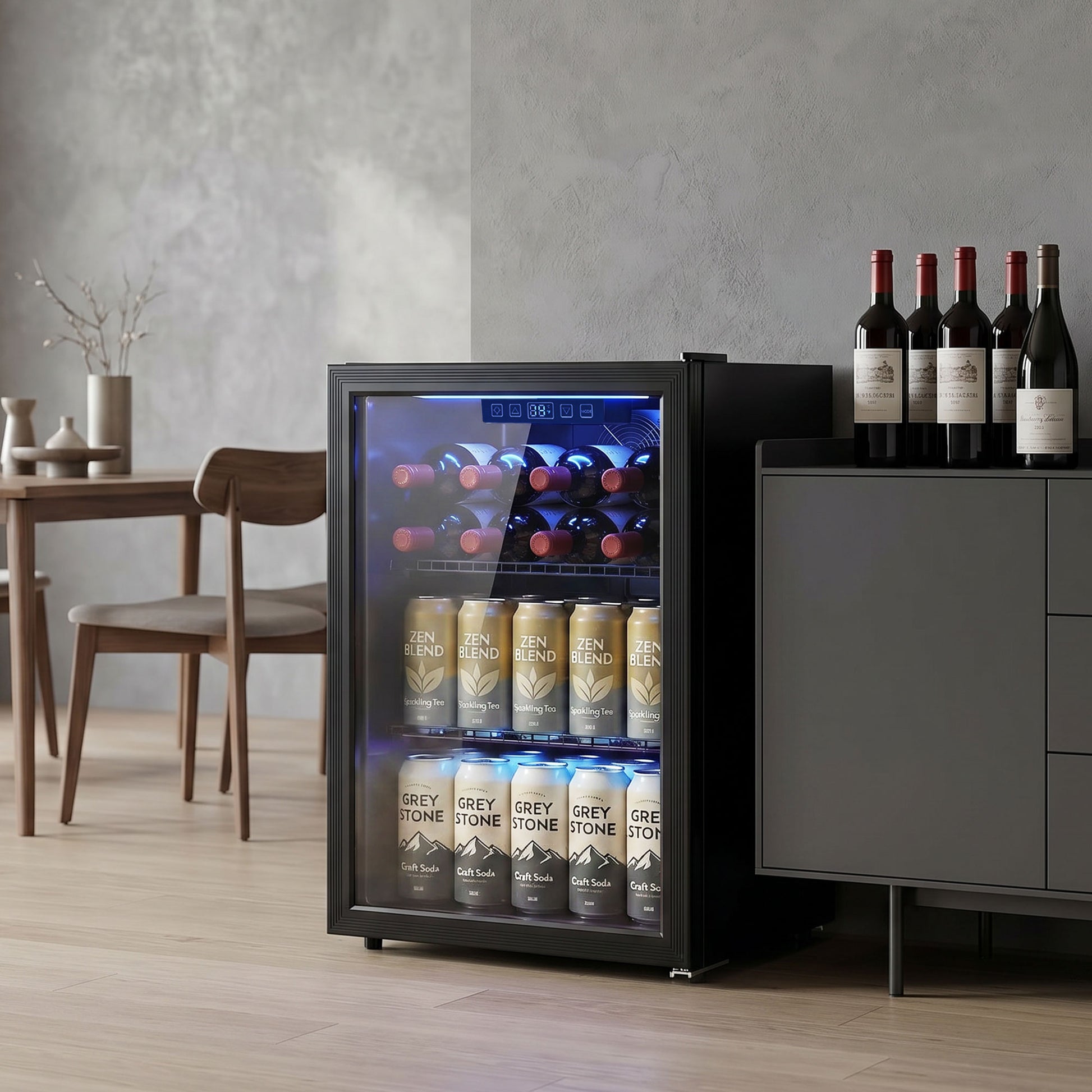 2.4 Cu.Ft Beverage Refrigerator, 70 Can Beverage Fridge Cooler with Double-Layer Glass Door-Home Furnishings > Appliances > Small¬†Kitchen¬†Appliances-DECOROLALA
