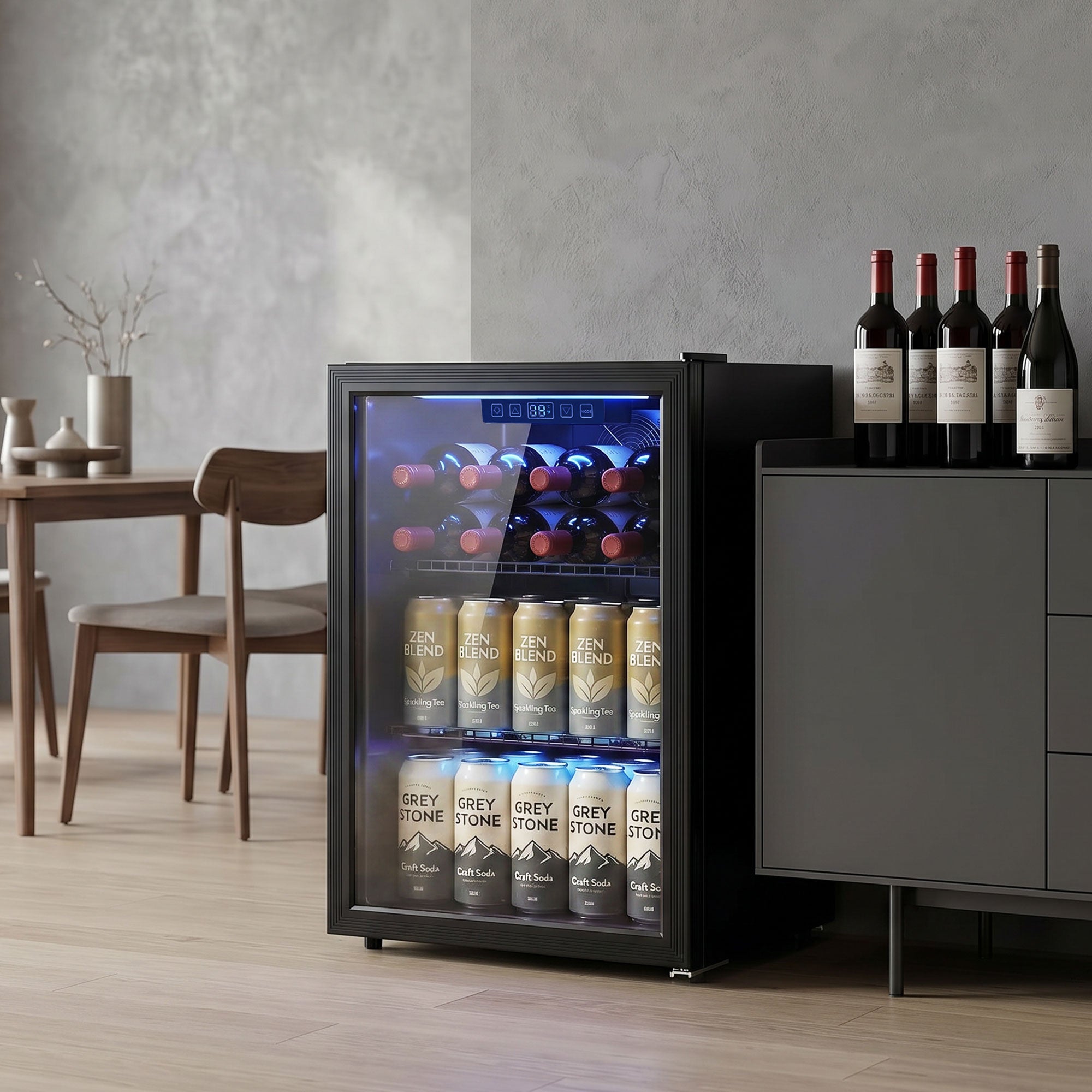 2.4 Cu.Ft Beverage Refrigerator, 70 Can Beverage Fridge Cooler with Double-Layer Glass Door-Home Furnishings > Appliances > Small¬†Kitchen¬†Appliances-DECOROLALA