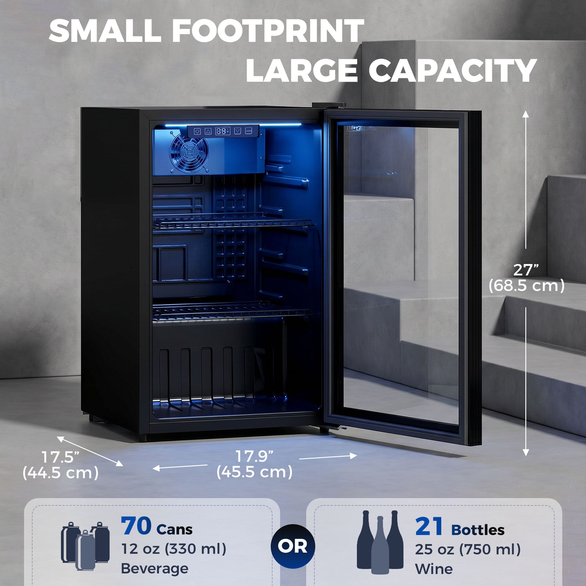 2.4 Cu.Ft Beverage Refrigerator - 70 Can Fridge Cooler Black-Home Furnishings > Appliances > Small¬†Kitchen¬†Appliances-DECOROLALA