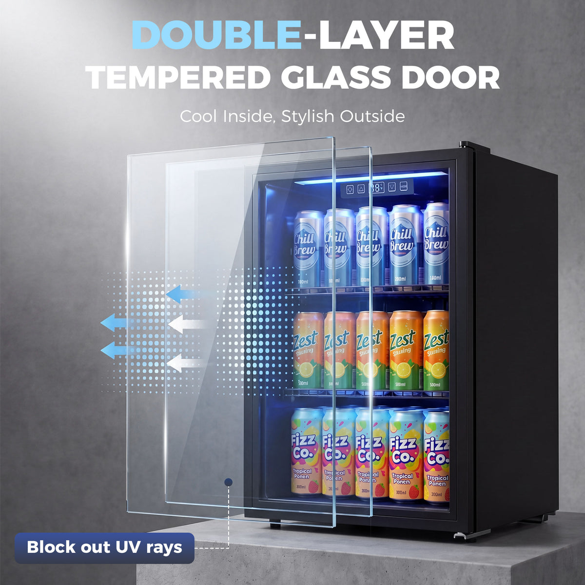 2.4 Cu.Ft Beverage Refrigerator - 70 Can Fridge Cooler Black-Home Furnishings > Appliances > Small¬†Kitchen¬†Appliances-DECOROLALA