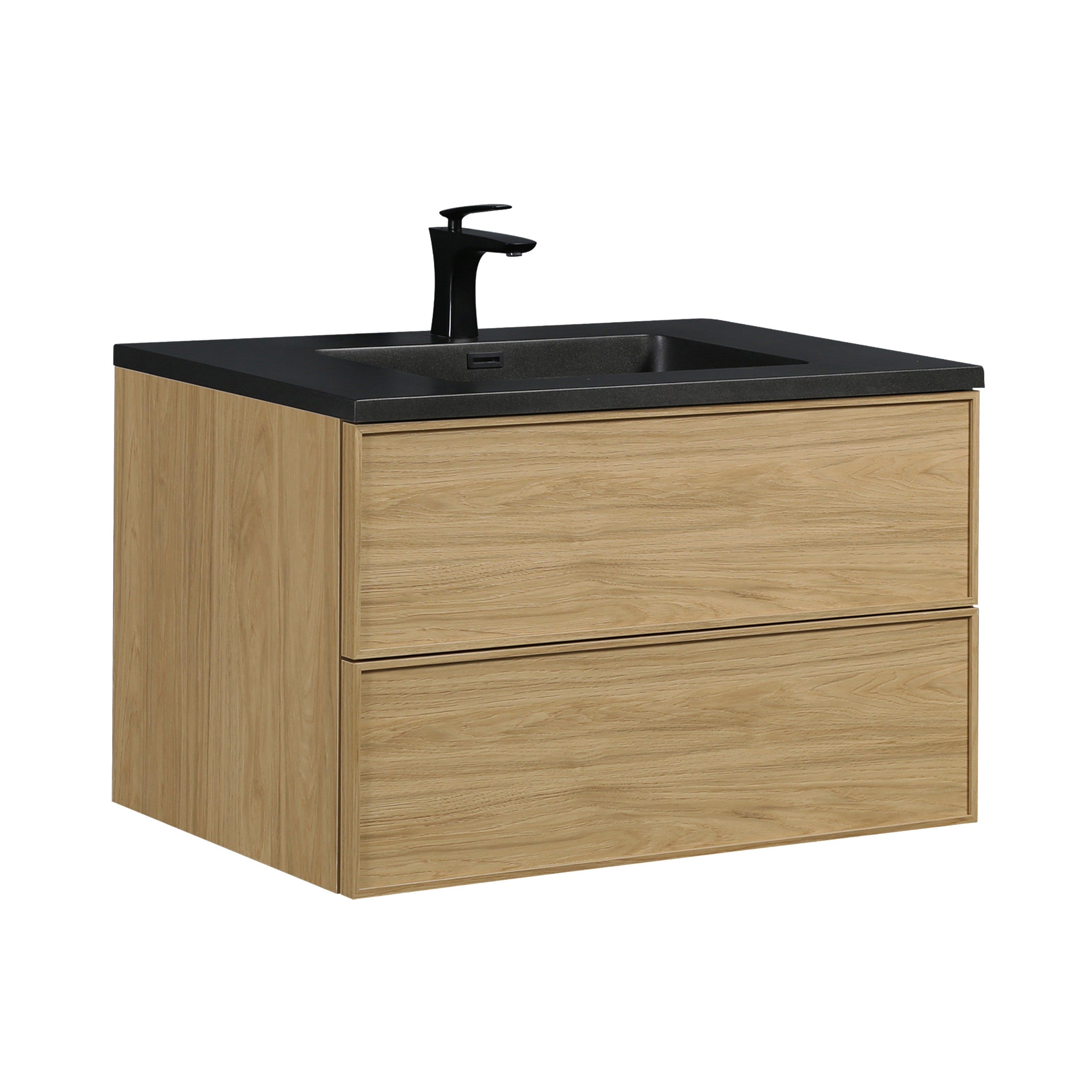 36" Sunset Walnut Wall Mount Bathroom Vanity with Black Engineered Quartz Countertop