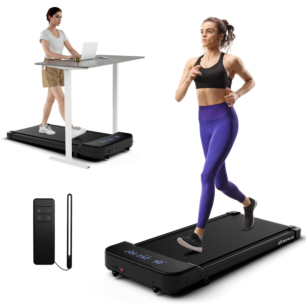 2.5HP Under Desk Treadmill with Remote Control and 3 Countdown Modes-Black-Treadmills-DECOROLALA
