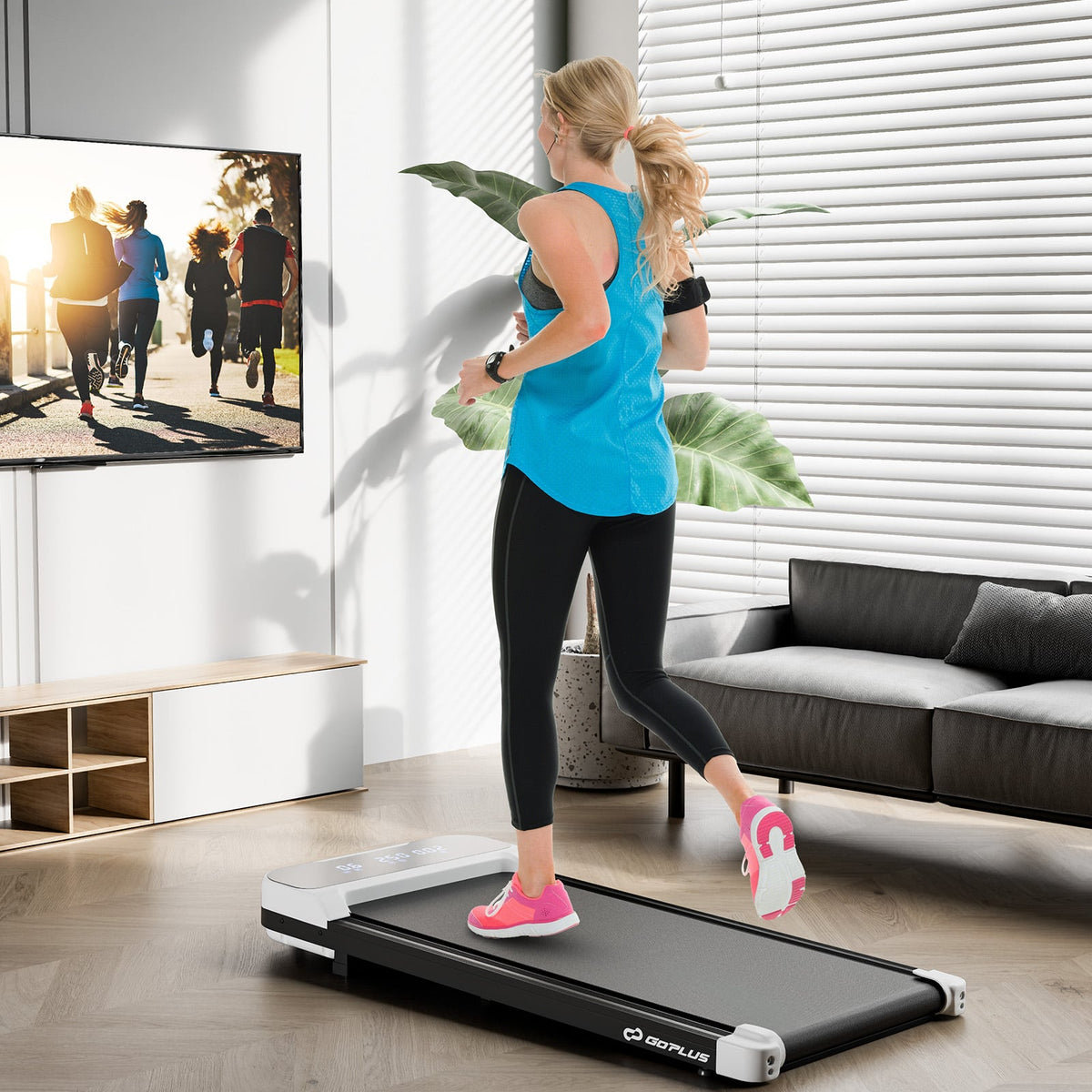 2.5HP Under Desk Treadmill with Remote Control and 3 Countdown Modes-White-Treadmills-DECOROLALA