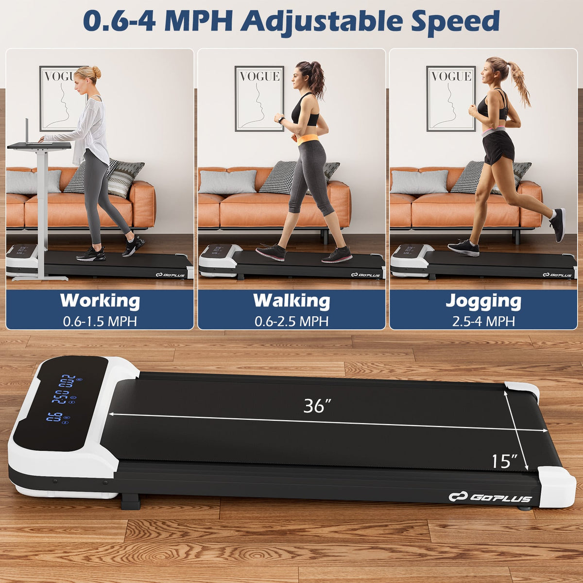 2.5HP Under Desk Treadmill with Remote Control and 3 Countdown Modes-White-Treadmills-DECOROLALA