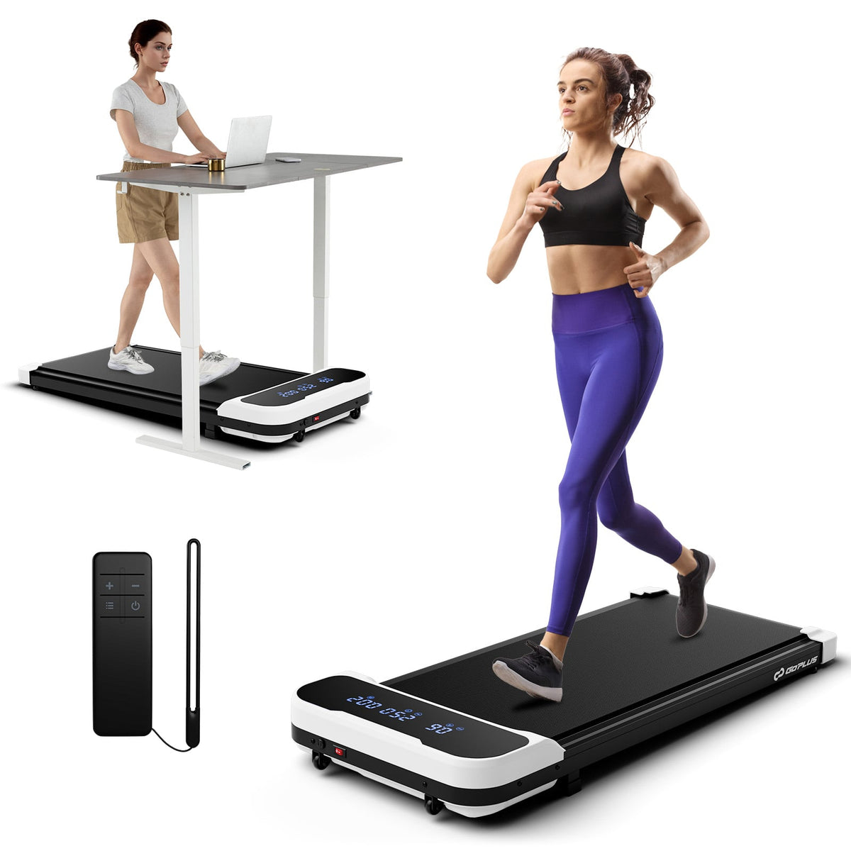 2.5HP Under Desk Treadmill with Remote Control and 3 Countdown Modes-White-Treadmills-DECOROLALA