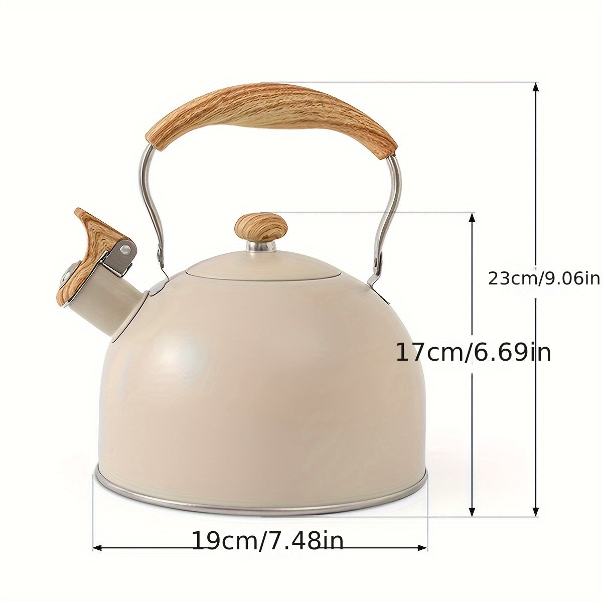 2.5L Whistling Kettle - Creamy White Stainless Steel Wood Handle-Stovetop Kettl-DECOROLALA