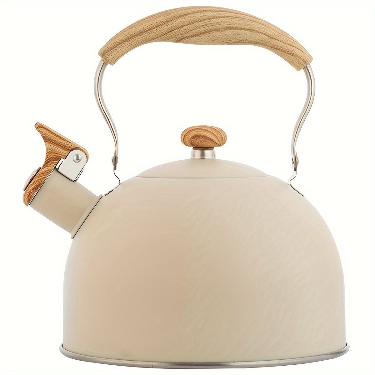 2.5L Whistling Kettle - Creamy White Stainless Steel Wood Handle-Stovetop Kettl-DECOROLALA