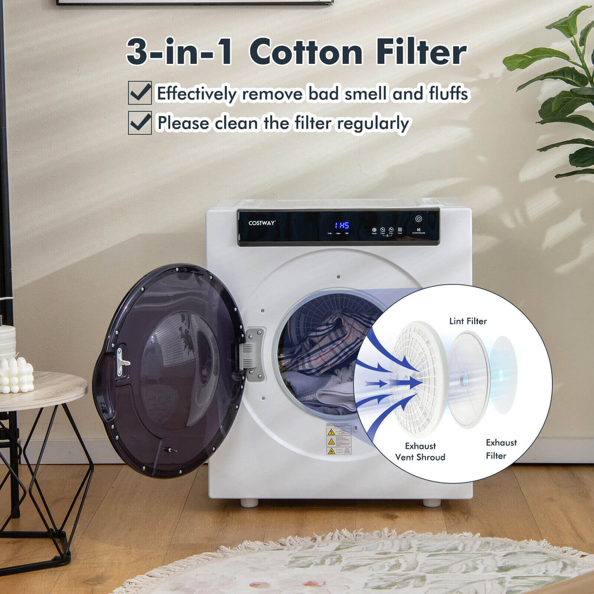 2.6 Cu.ft Compact Clothes Dryer with Touch Panel and 2 Modes-White-Dryers-DECOROLALA