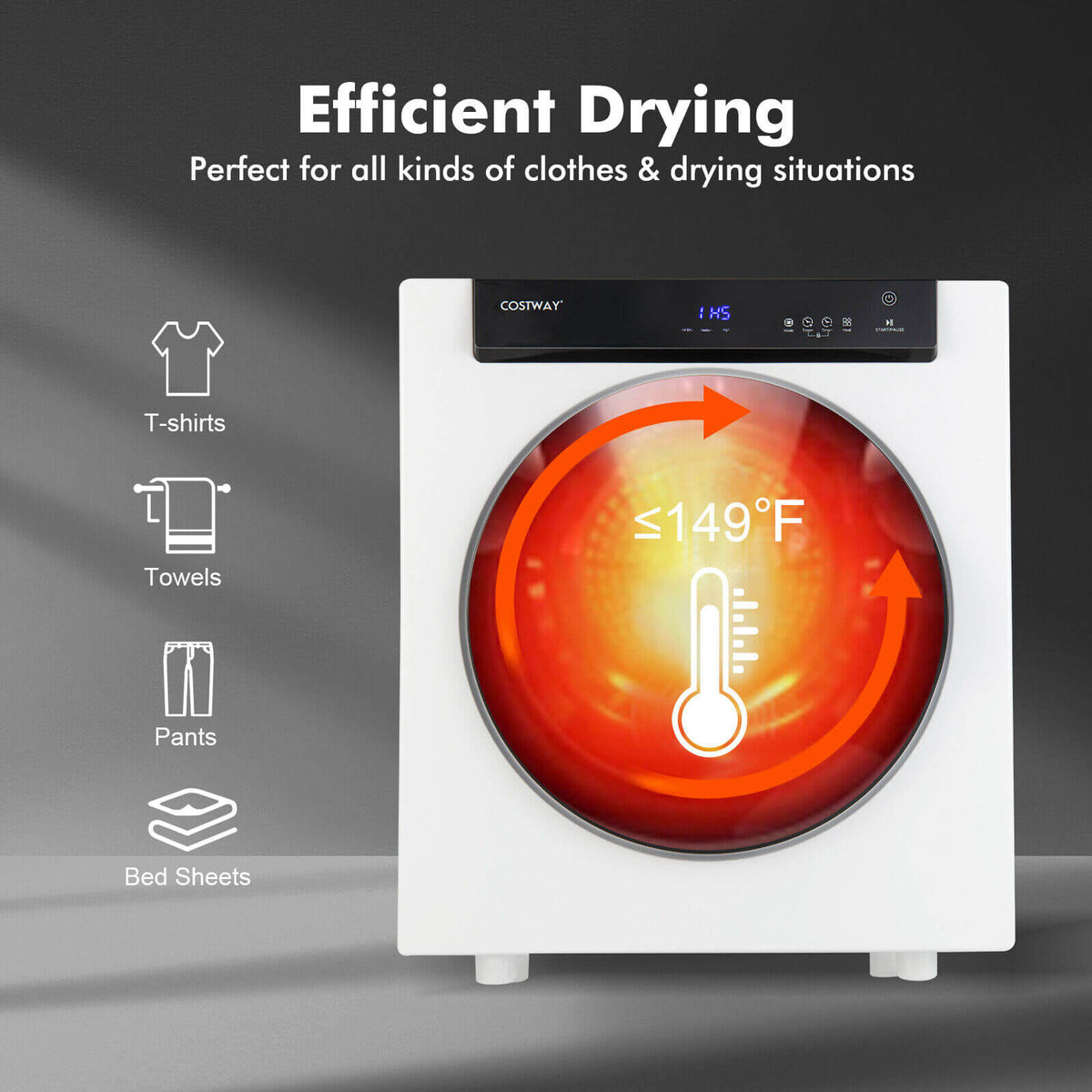 2.6 Cu.ft Compact Clothes Dryer with Touch Panel and 2 Modes-White-Dryers-DECOROLALA