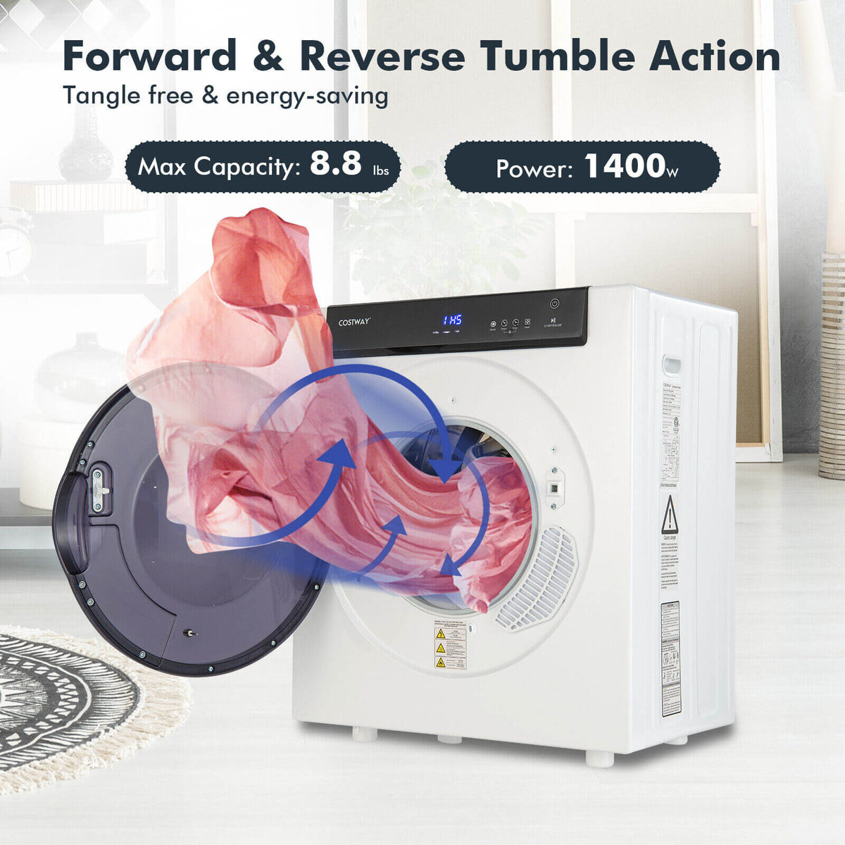 2.6 Cu.ft Compact Clothes Dryer with Touch Panel and 2 Modes-White-Dryers-DECOROLALA