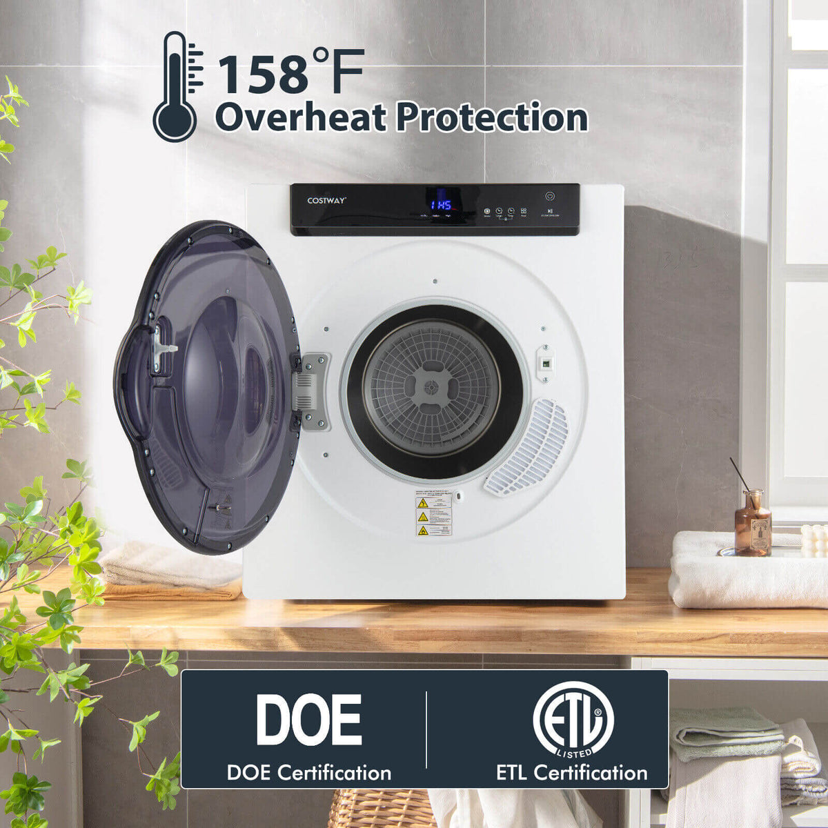 2.6 Cu.ft Compact Clothes Dryer with Touch Panel and 2 Modes-White-Dryers-DECOROLALA