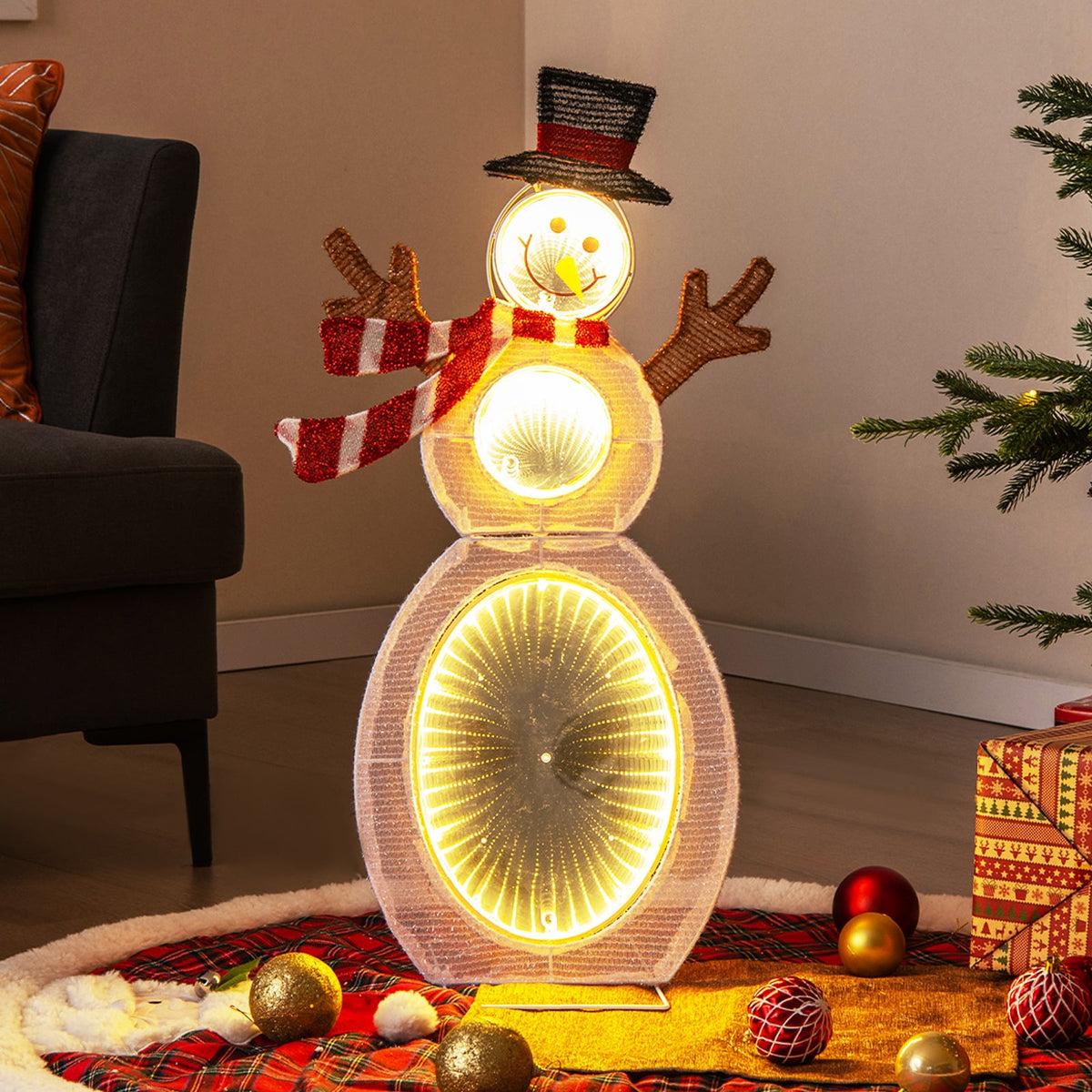 2.6 Feet Lighted Snowman with LED Lights and Metal Stand-Christmas Decorations & Accessories-DECOROLALA