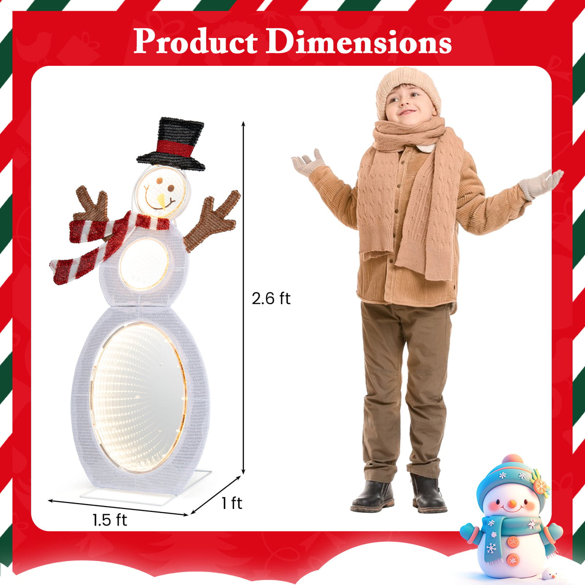 2.6 Feet Lighted Snowman with LED Lights and Metal Stand-Christmas Decorations & Accessories-DECOROLALA