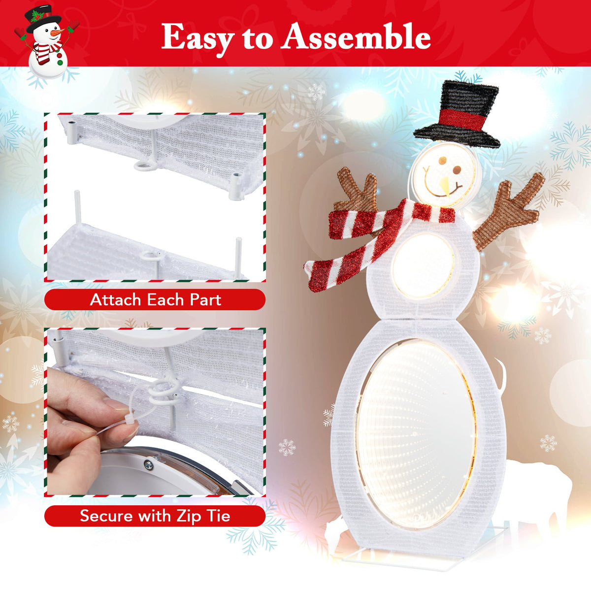 2.6 Feet Lighted Snowman with LED Lights and Metal Stand-Christmas Decorations & Accessories-DECOROLALA