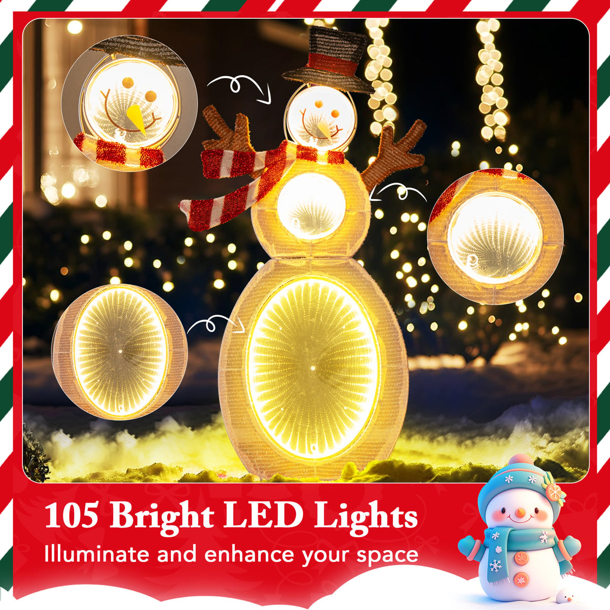 2.6 Feet Lighted Snowman with LED Lights and Metal Stand-Christmas Decorations & Accessories-DECOROLALA