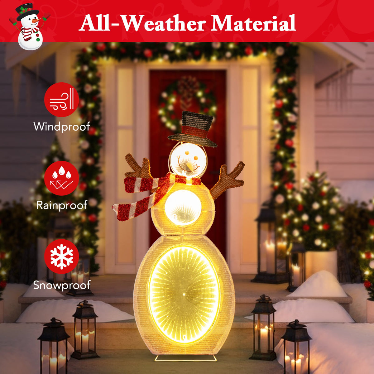 2.6 Feet Lighted Snowman with LED Lights and Metal Stand-Christmas Decorations & Accessories-DECOROLALA