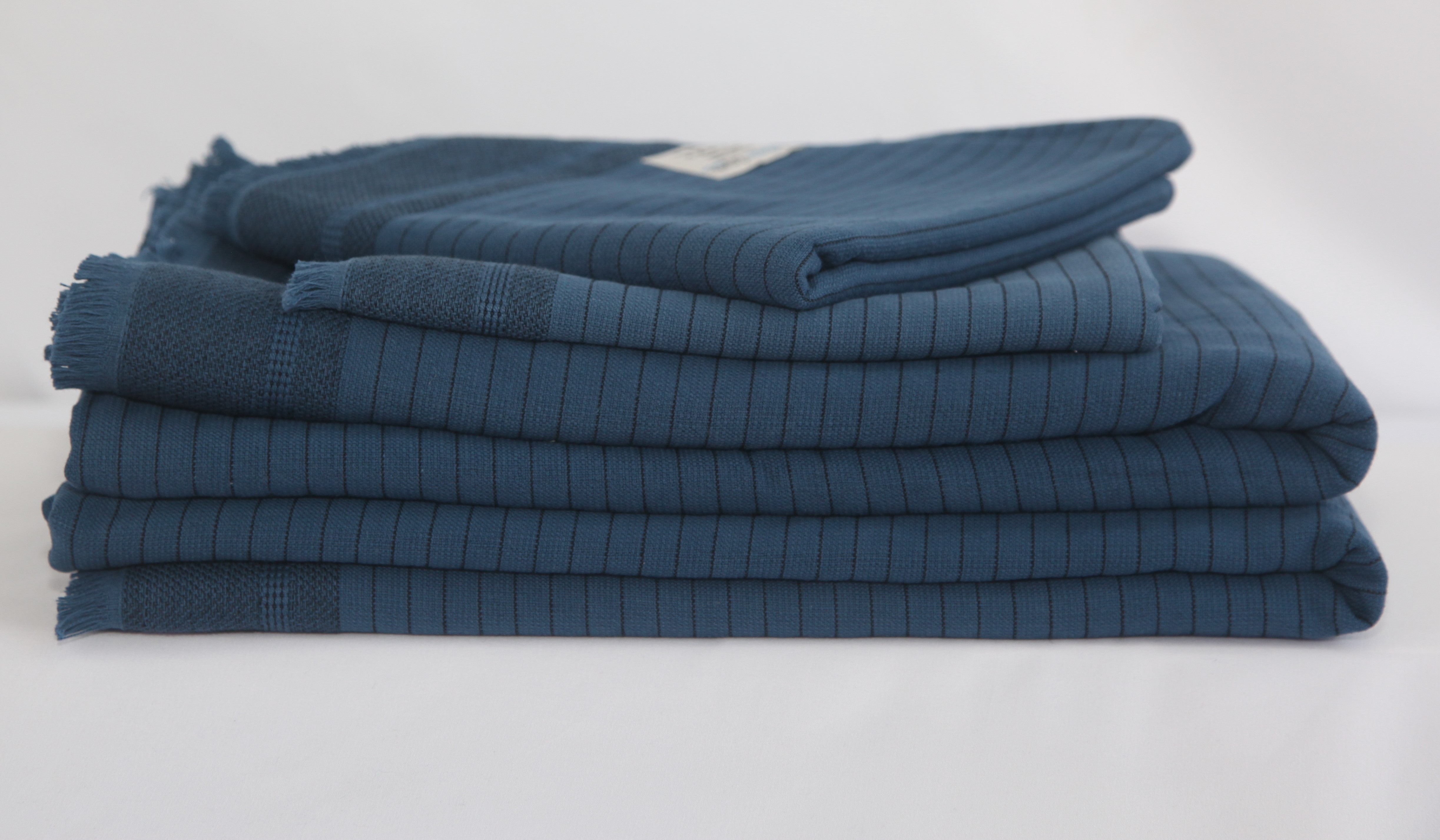 Del Mar Navy Terry Turkish Towel Set-Terry Towel-DECOROLALA