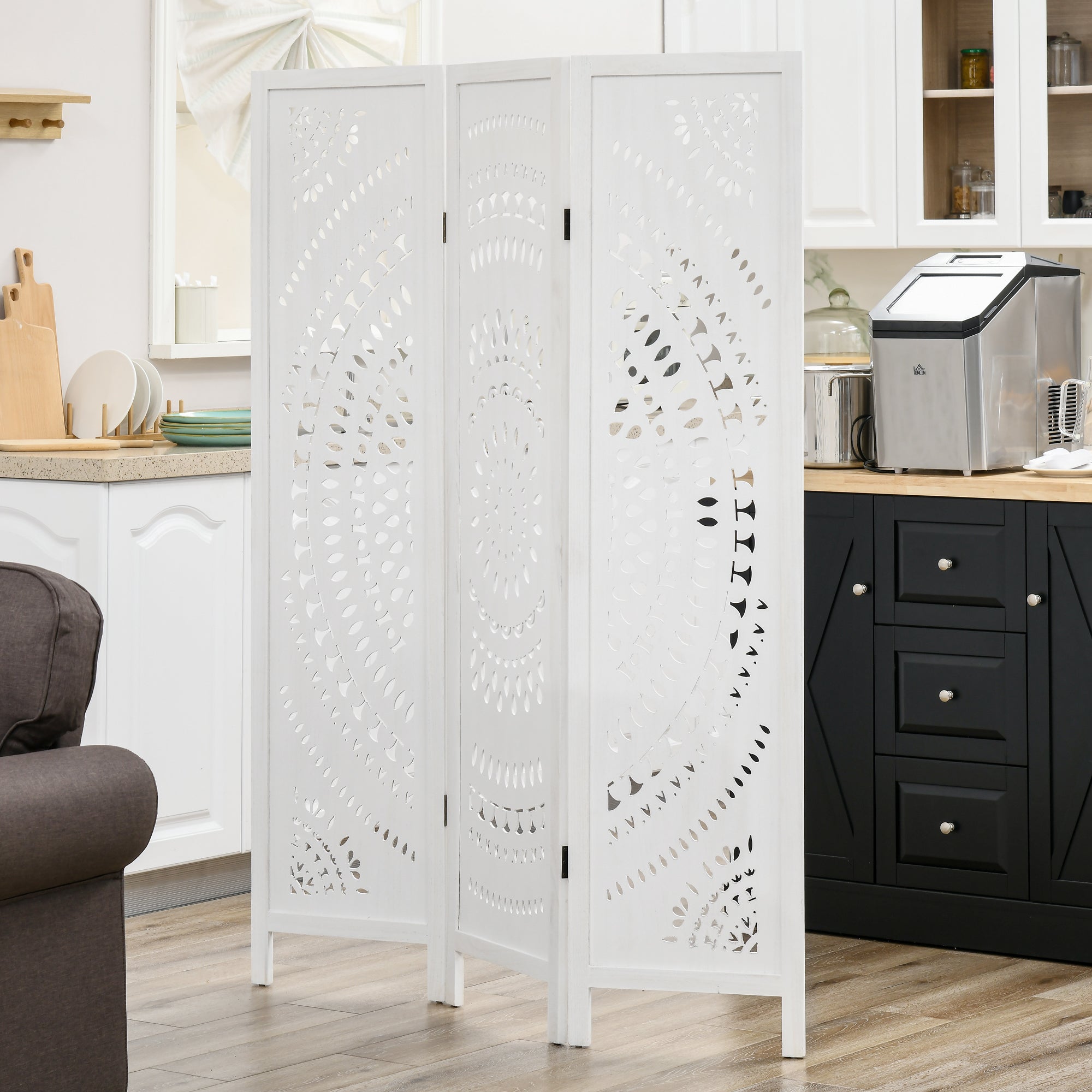 3 Panel Room Divider, 5.6 Ft Tall Portable Folding Privacy Screen, Wood Partition Wall Divider for Home Office, White
