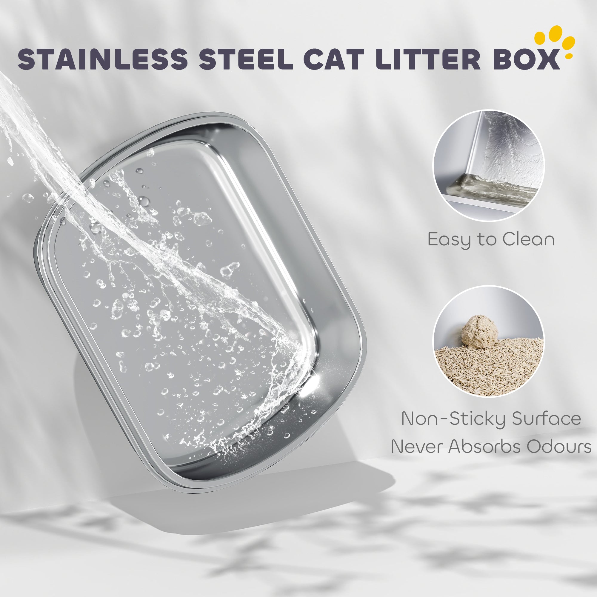 Stainless Steel Cat Litter Box, Cat Litter Box with High Side and Scoop, Anti-Leakage, Easy to Clean, Navy Blue
