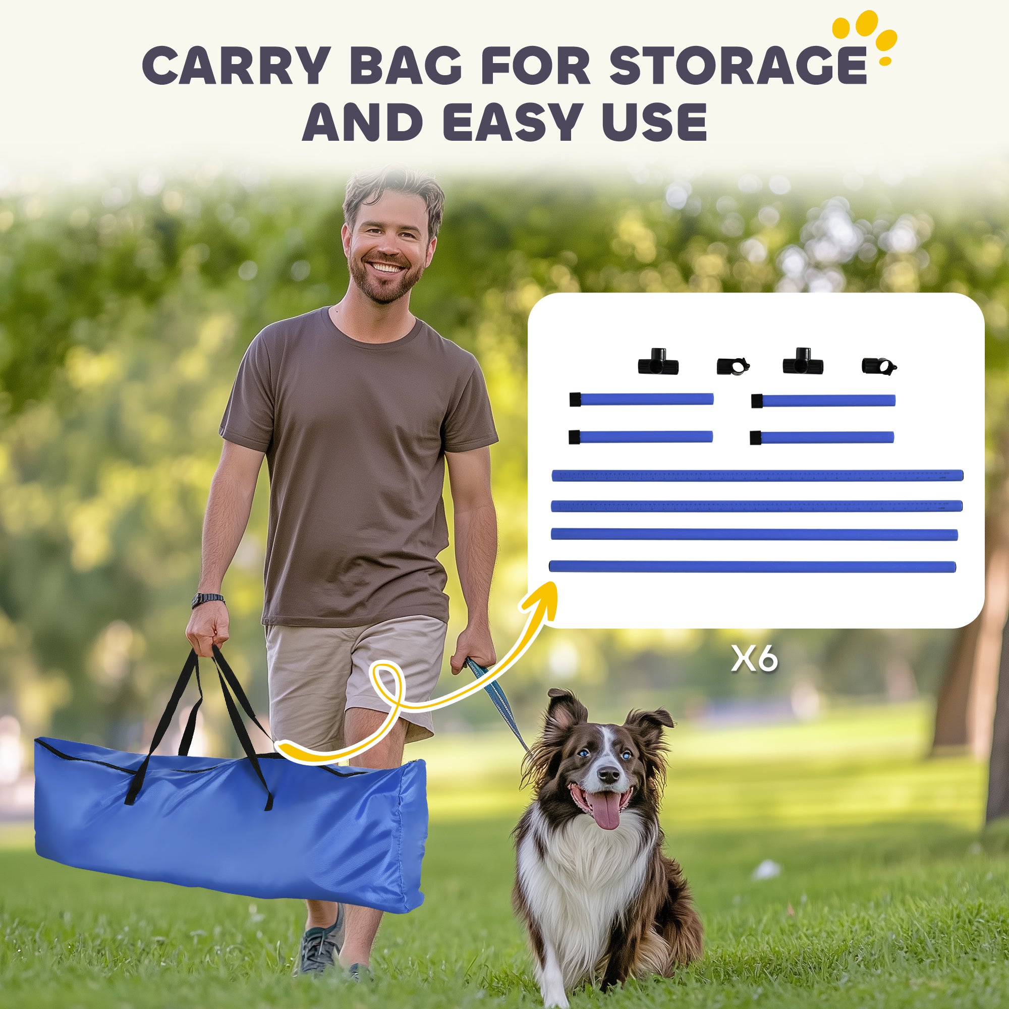 Ensemble de 6 équipements d’entraînement d’agilité pour chiens, barre de saut réglable, kit d’exercice pour animaux avec sac de transport (bleu)