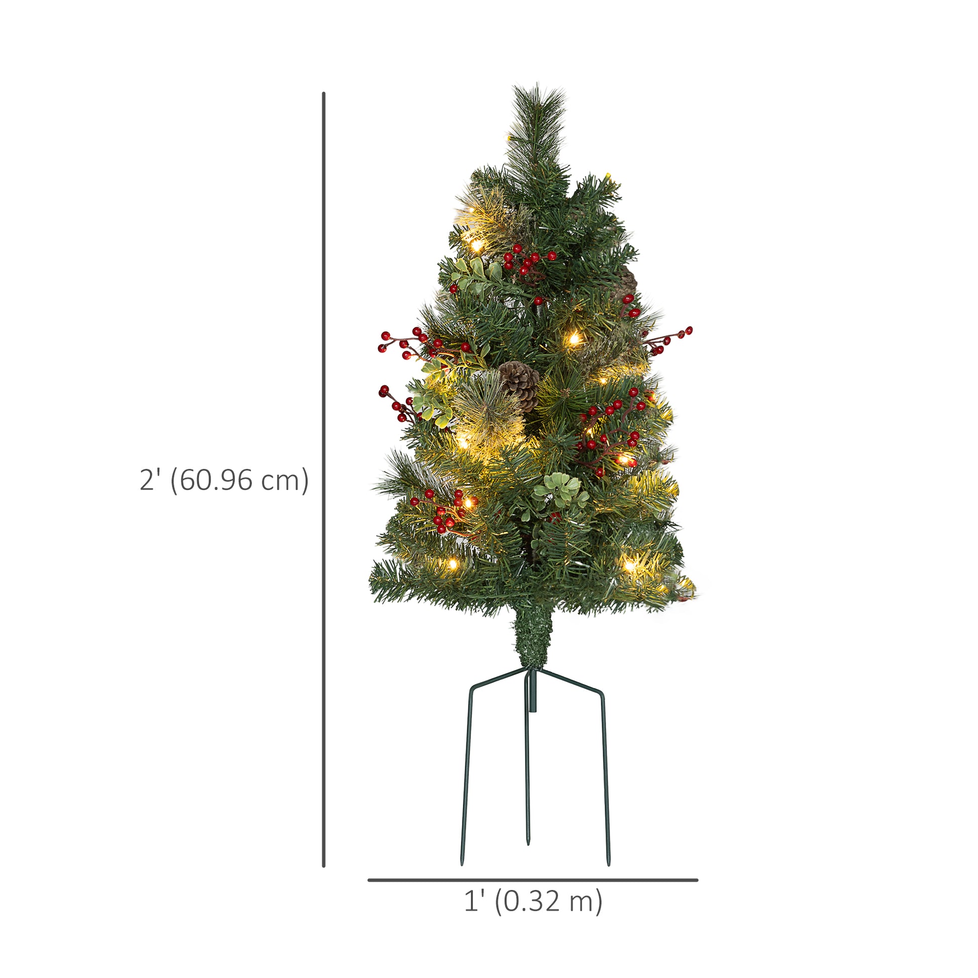 2ft Pre-Lit Artificial Christmas Tree 2-Pack with Berries-Home Furnishings > Holiday & Seasonal > Christmas Trees > Pre Lit Christmas Trees-DECOROLALA
